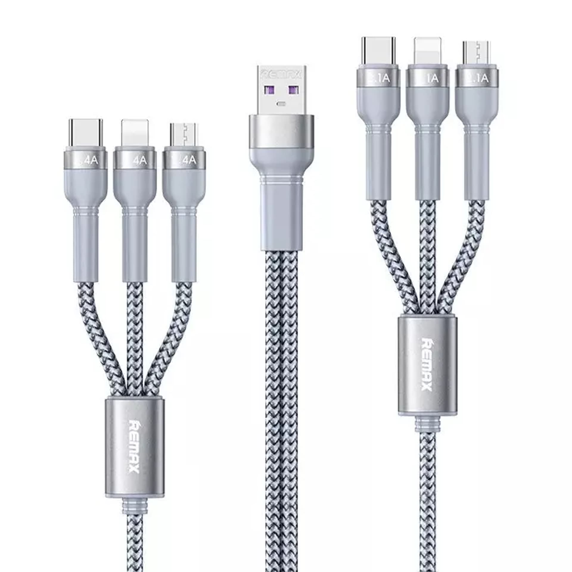 

Remax Jany Series wielofunkcyjny kabel 6w1 USB - micro USB + USB Typ C + Lightning / micro USB + USB Typ C + Lightning 2m srebrny (RC-124)