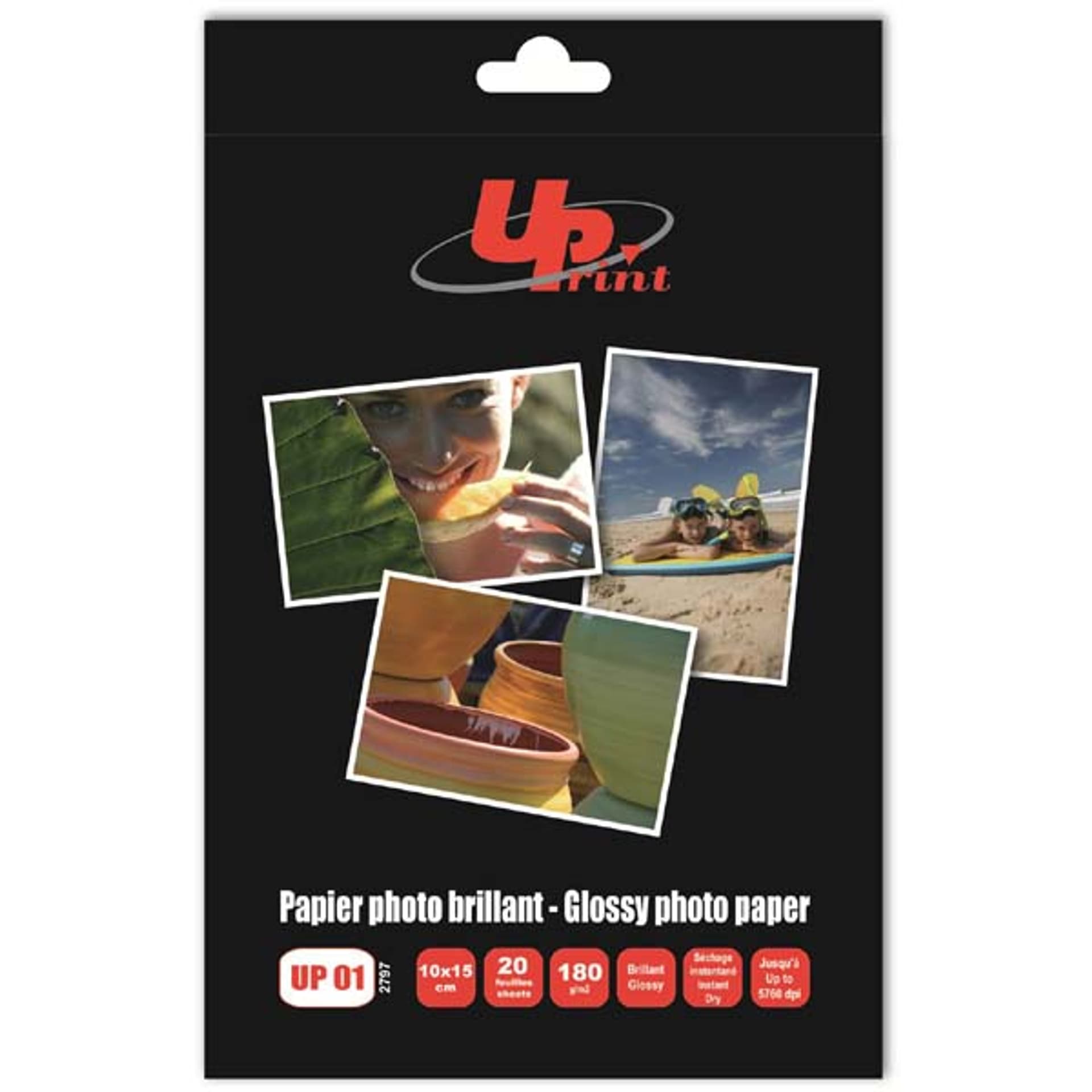 

UPrint Glossy photopaper, foto papier, połysk, biały, 10x15cm, 4x6", 180 g/m2, 20 szt., atrament