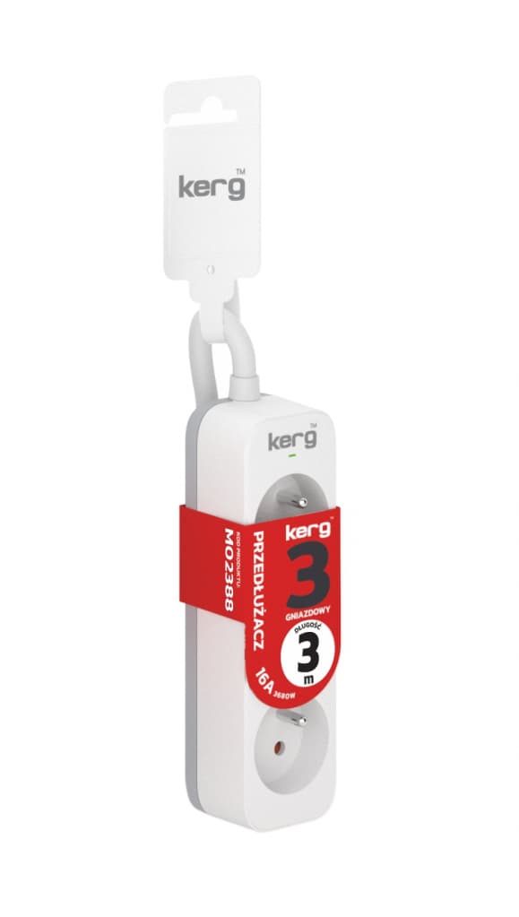 

Przedłużacz KERG bez wyłącznika-3 gniazda-biało-szary-3m-16A-H05VV-F-3x1,5mm2