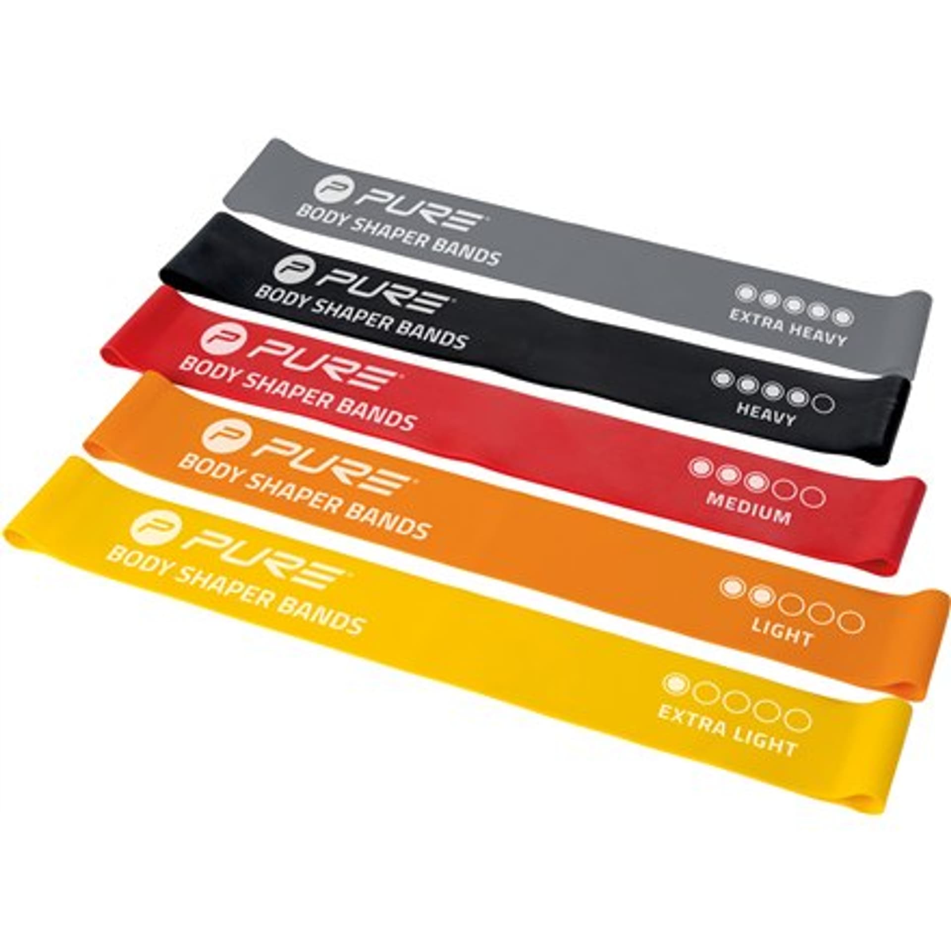 

Pure2Improve Resistance Bands Set of 5 Black, Grey, Orange, Red, Yellow, Foam, Rubber