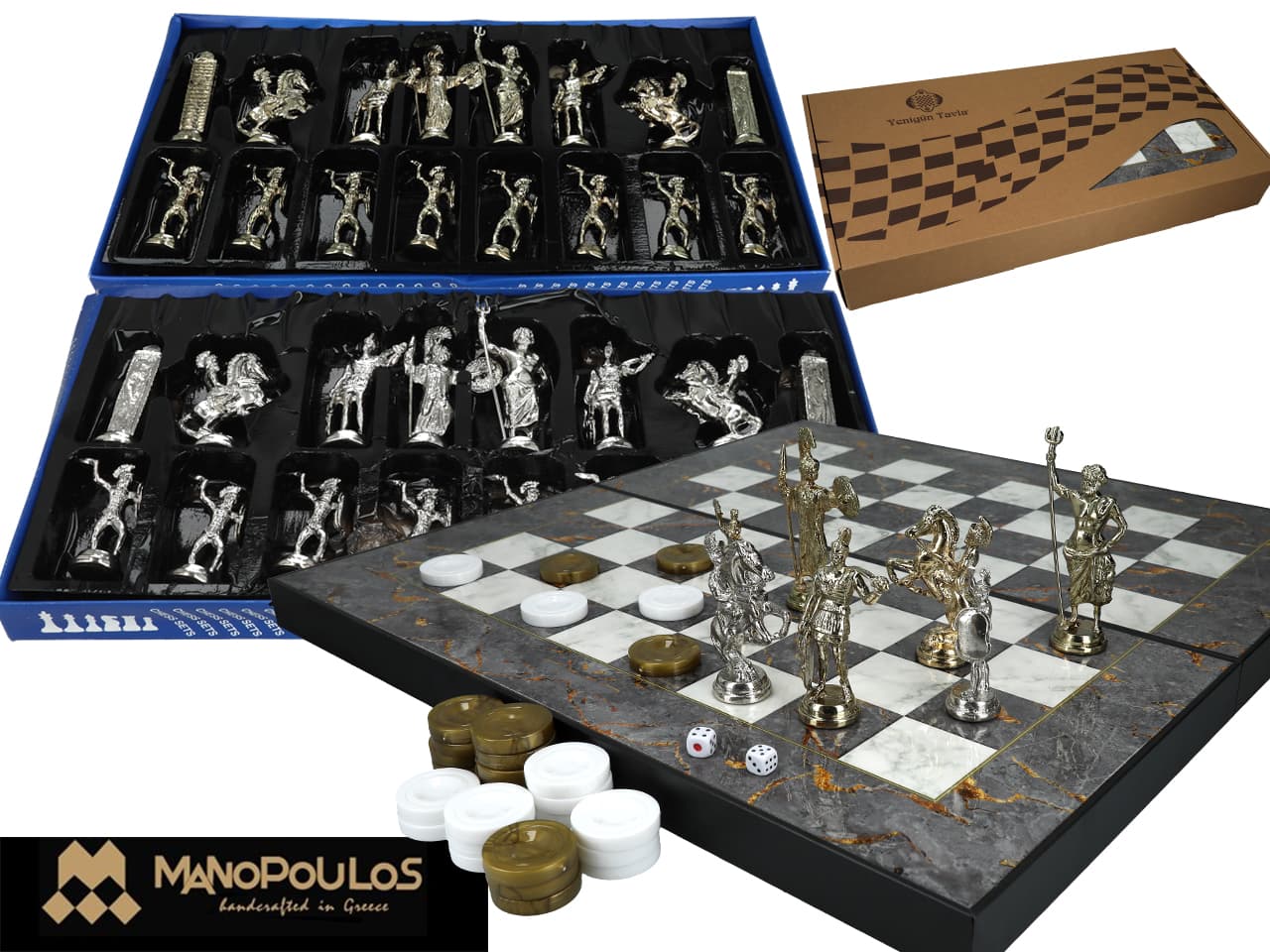 

2 w 1 Backgammon Szachy (szary marmur)
