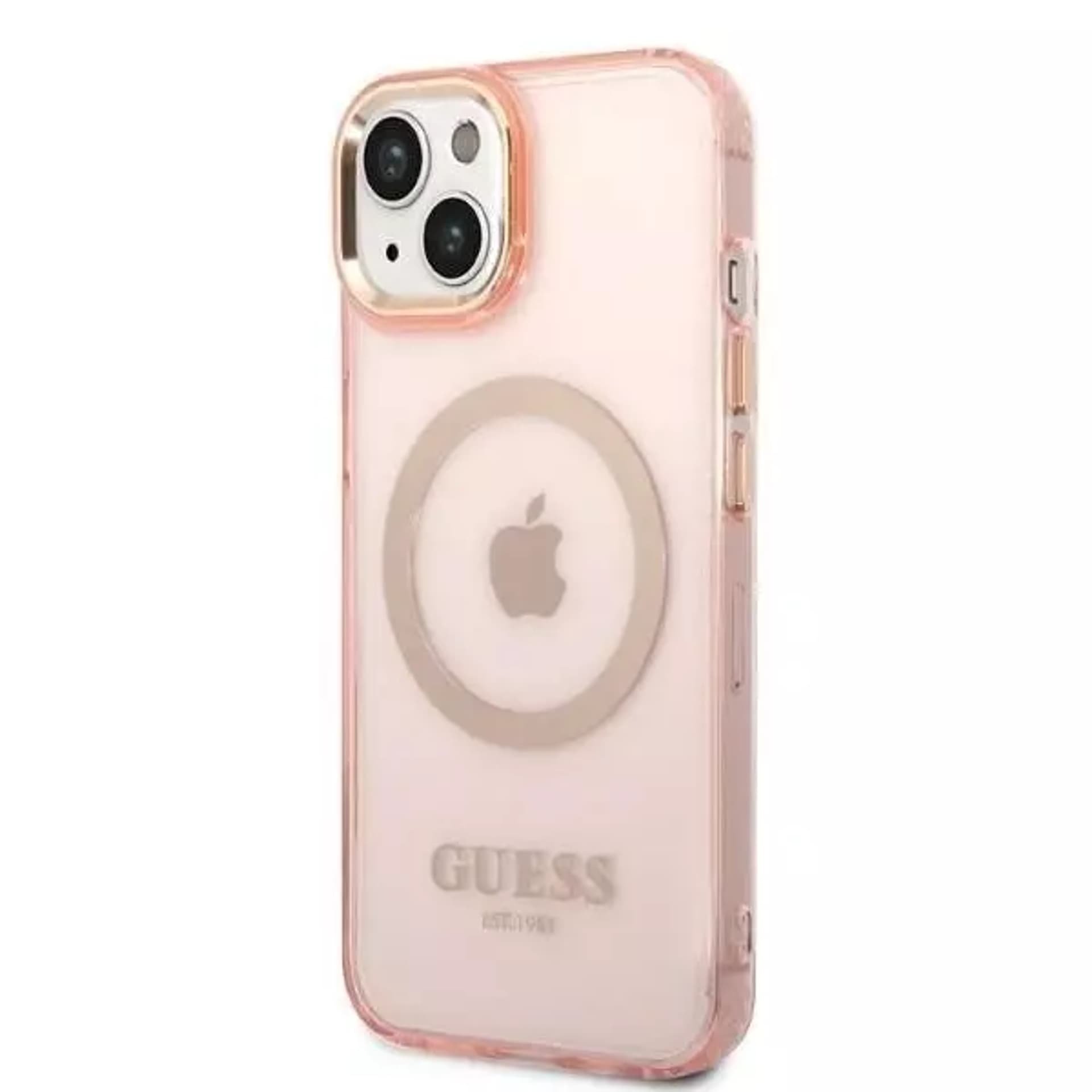 

Etui Guess GUHMP14SHTCMP do Apple iPhone 14 6,1" różowy/pink hard case Gold Outline Translucent MagSafe