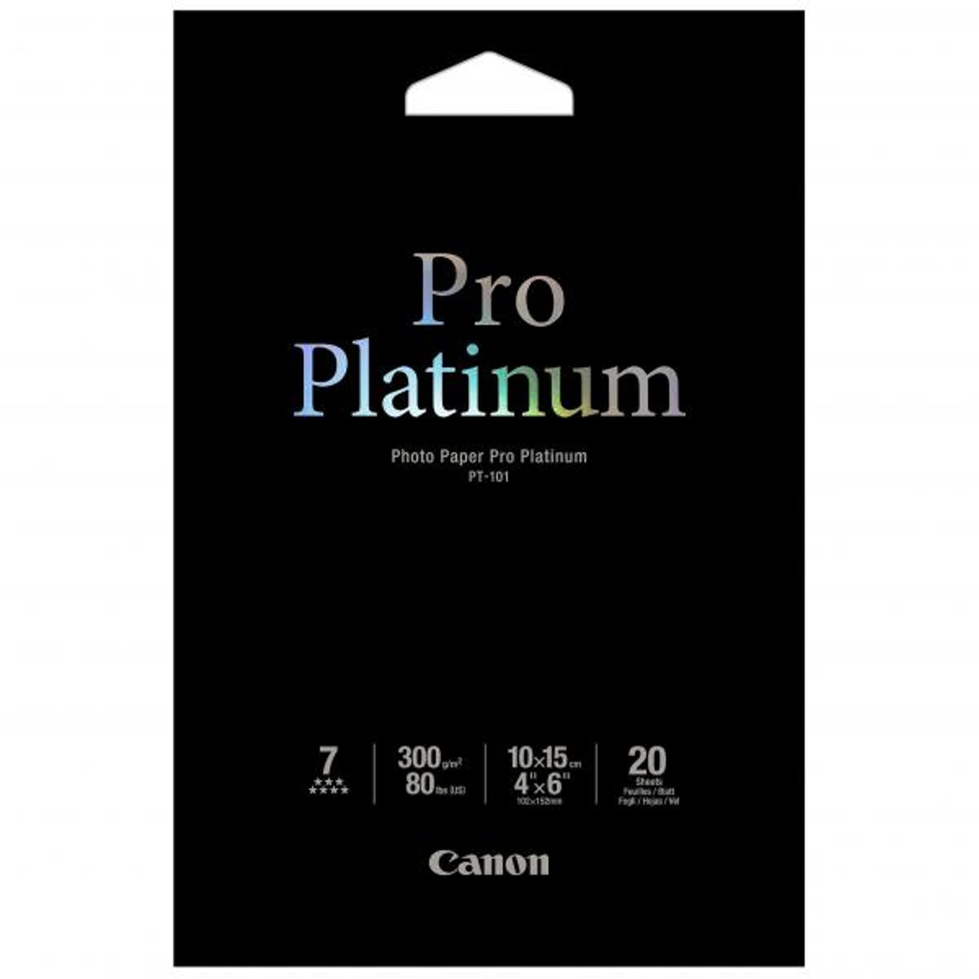 

Canon Photo Paper Pro Platinu, foto papier, połysk, biały, 10x15cm, 4x6", 300 g/m2, 20 szt., PT-101 10x15cm, atrament