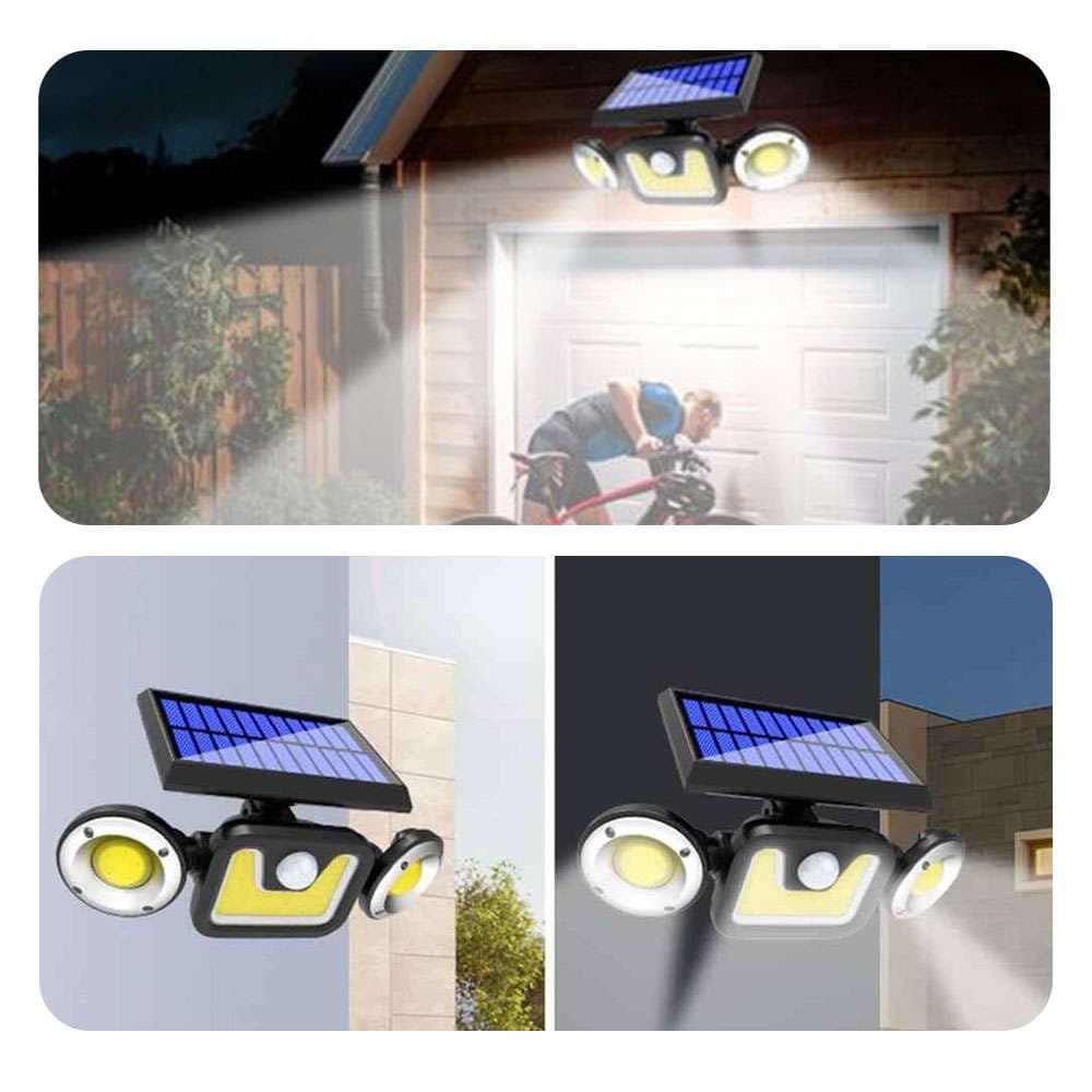 

Lampa Solarna Ścienna 83 LED COB z czujnikiem ruchu i zmierzchu Potrójna UFO Panel solarny 2400 mAh