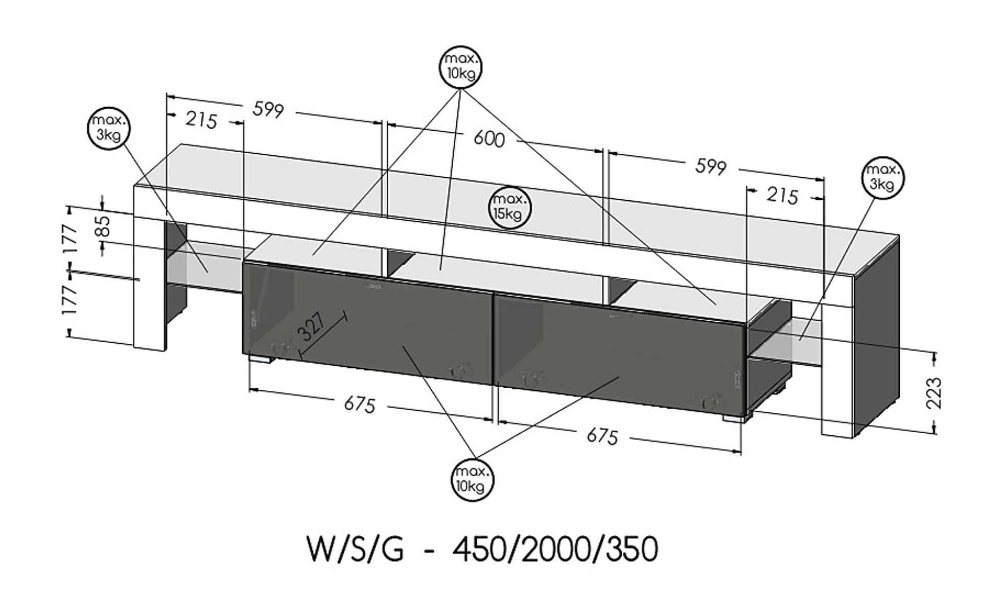 

Szafka RTV SOLO 200x45x35 czarny/czarny połysk