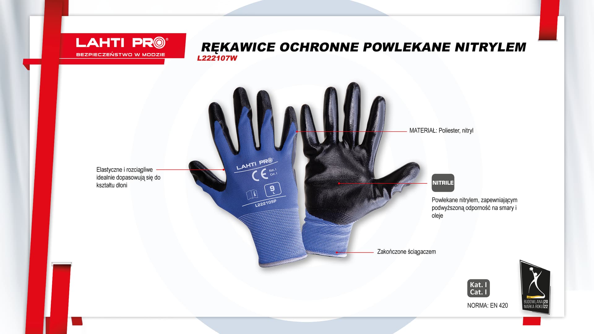 

RĘKAWICE NITR. GRAN.-CZARNE L222108P, 12PAR, "8", CE, LAHTI