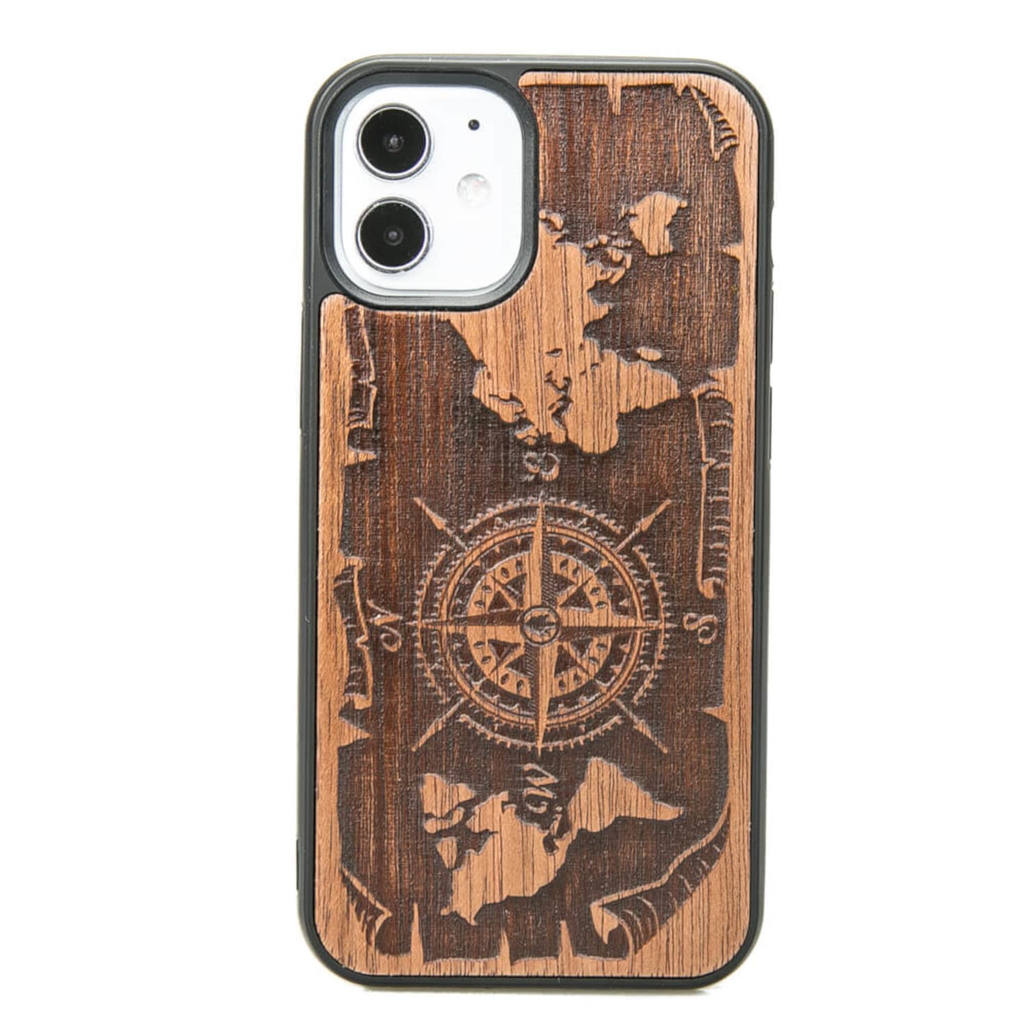 

Drewniane Etui iPhone 12 Mini RÓŻA WIATRÓW MERBAU