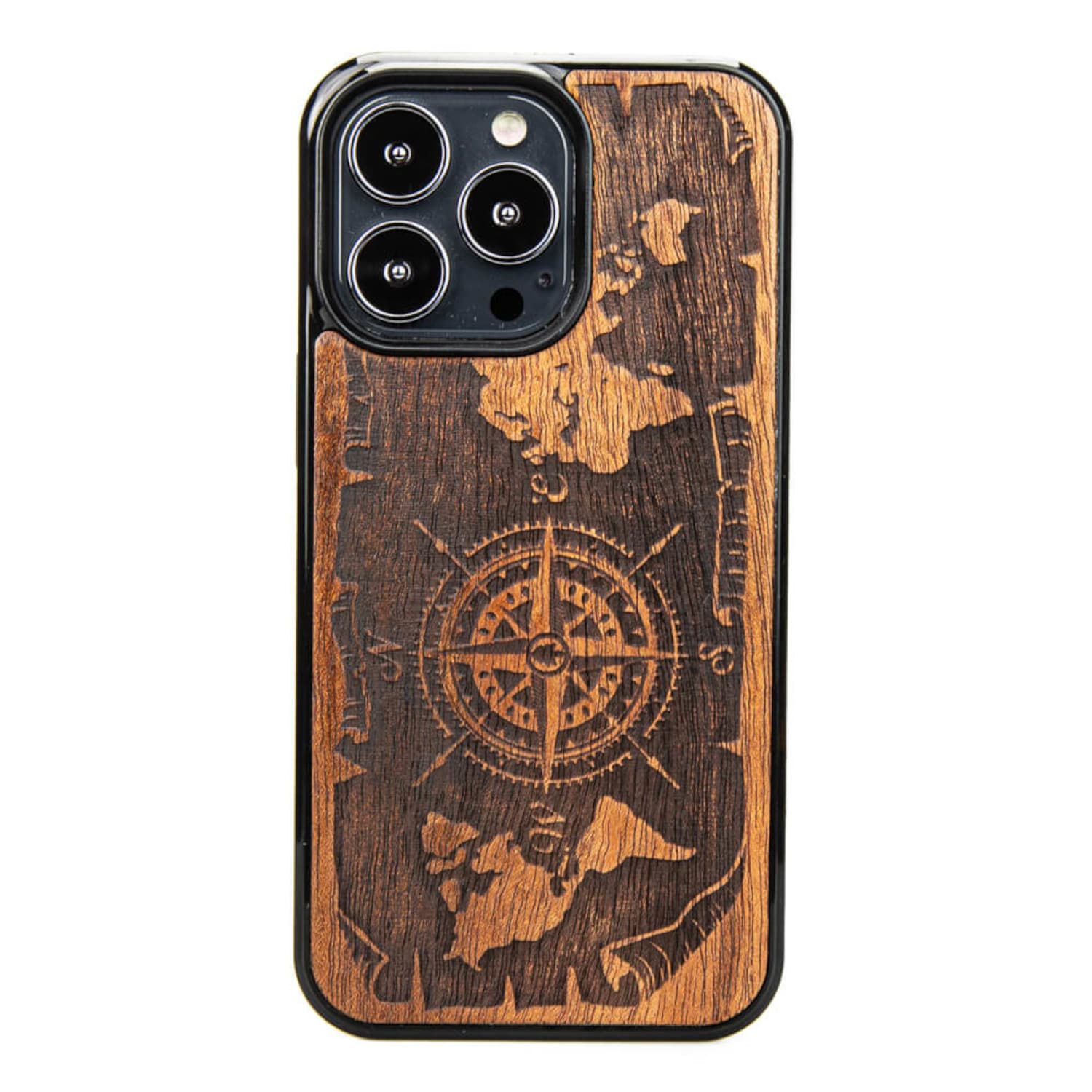 

Drewniane Etui iPhone 13 Pro RÓŻA WIATRÓW MERBAU