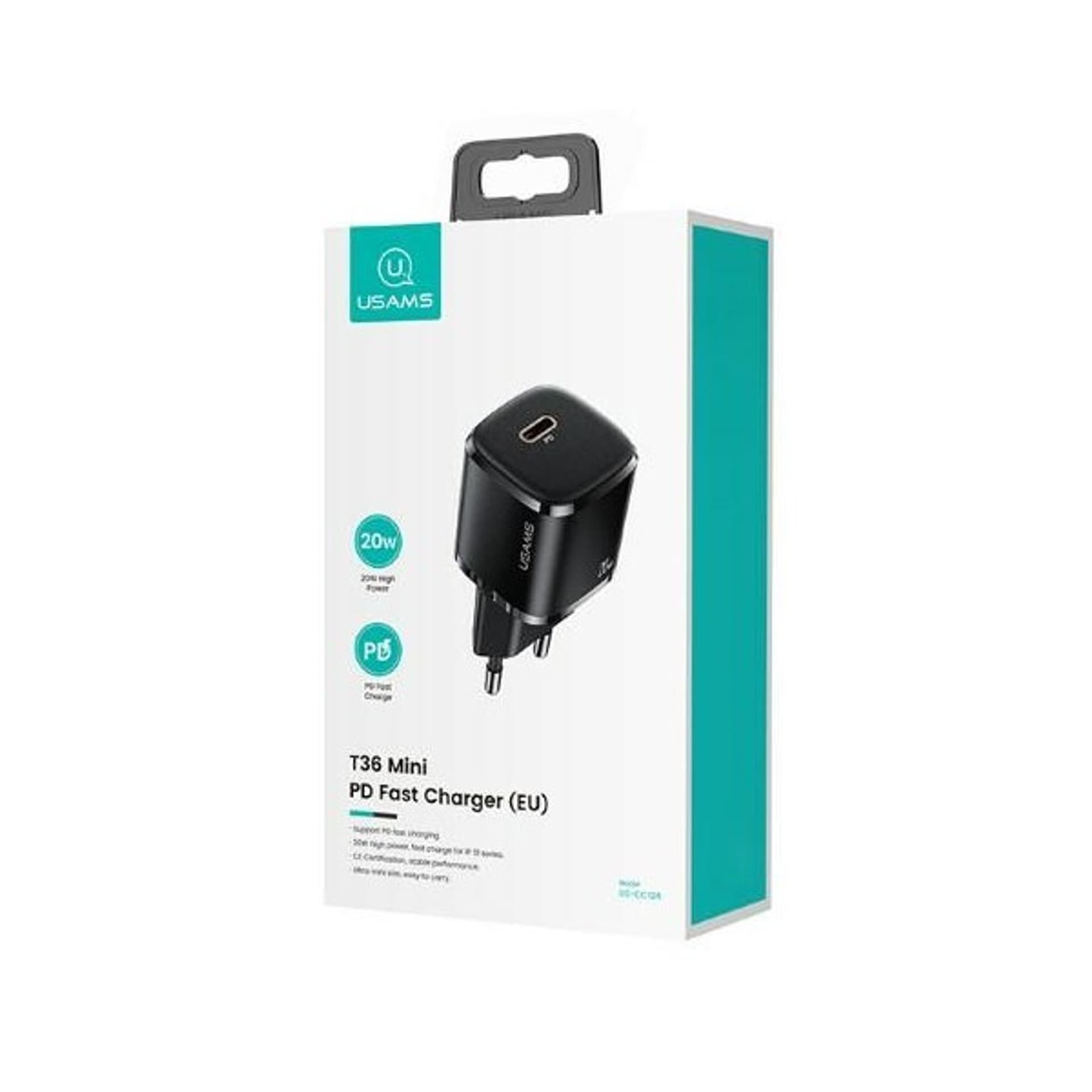 

USAMS Ład. siec. 1xUSB-C T36 mini 20W (only head) PD3.0 Fast Charging czarny/black CC124TC01 (US-CC124)