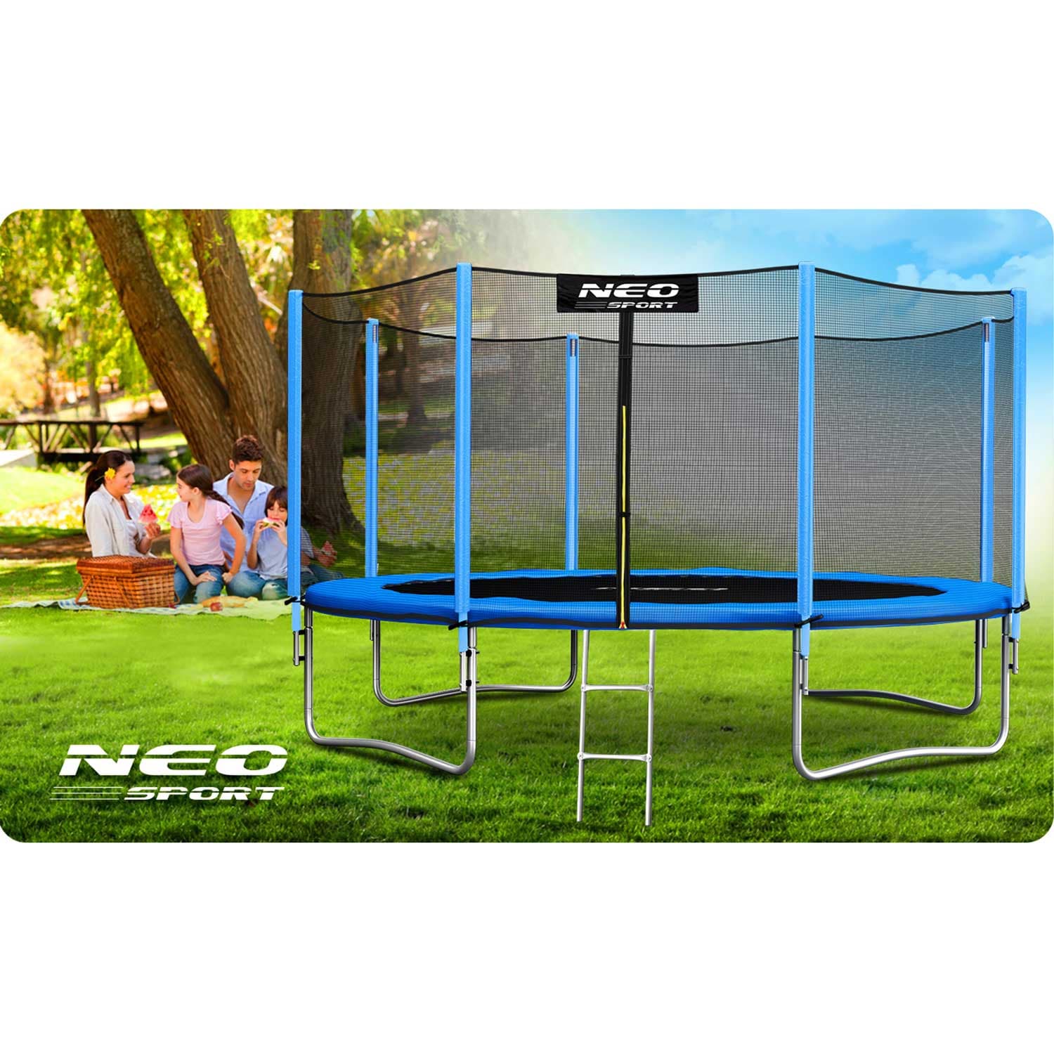 

Trampolina ogrodowa 14ft/435cm z siatką zewnętrzną i drabinką Neo-Sport Maszyna do baniek GRATIS