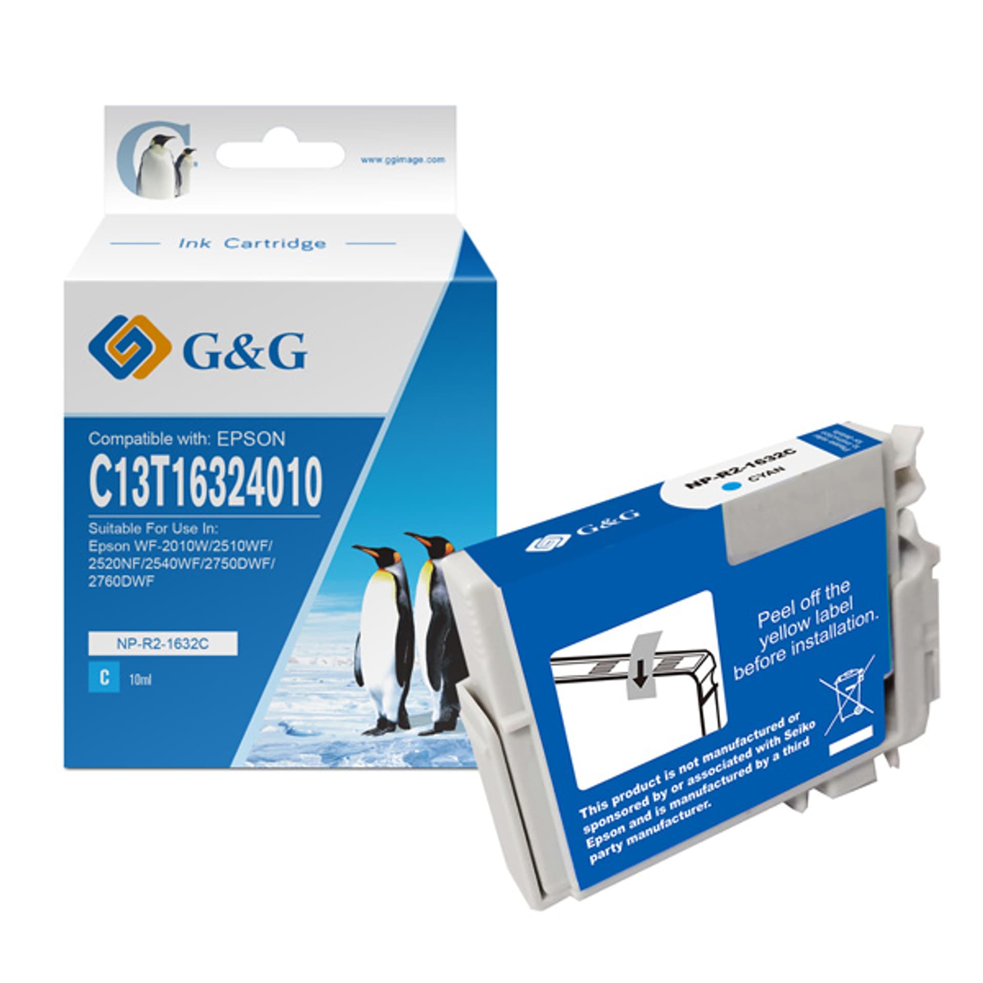 

G&G kompatybilny ink / tusz z C13T16324012, cyan, NP-R-1632XLC, dla Epson WorkForce WF-2540WF, WF-2530WF, WF-2520NF, WF-2010
