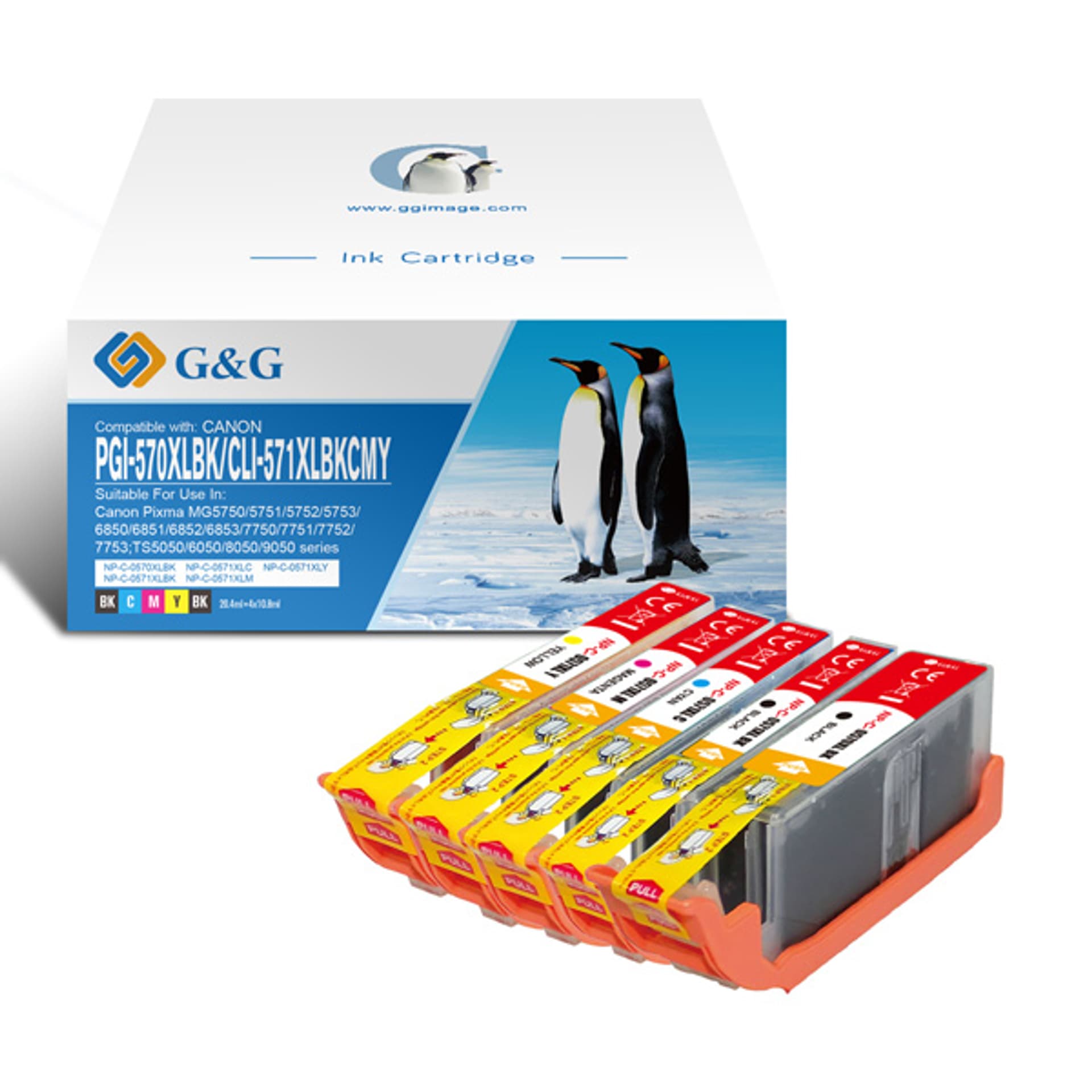 

G&G kompatybilny ink / tusz z PGI-570XLBK/CLI-571BK/C/M/Y, CMYK, 20,4ml + 10,8ml, ml NP-C-0570XLBK/571XLBKCMY, dla Canon Pixma MG7