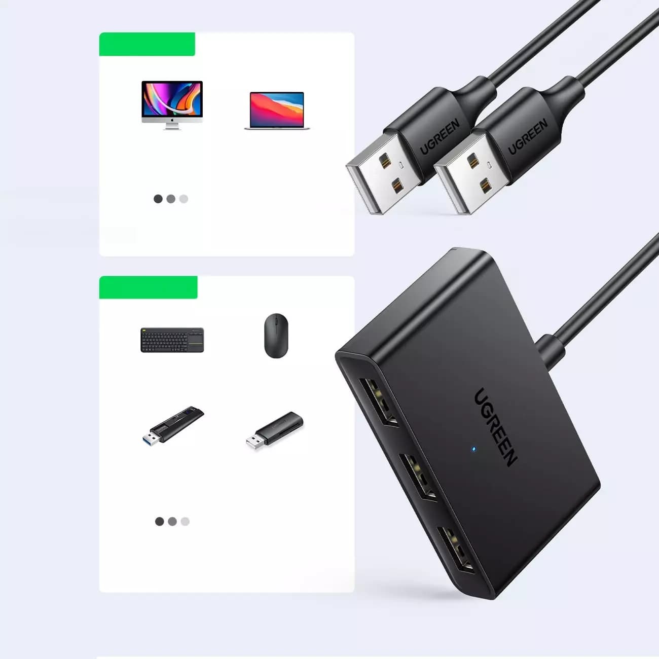 

Ugreen przełącznik adapter switch box USB 2 wejścia - 3 wyjścia czarny (CM409)