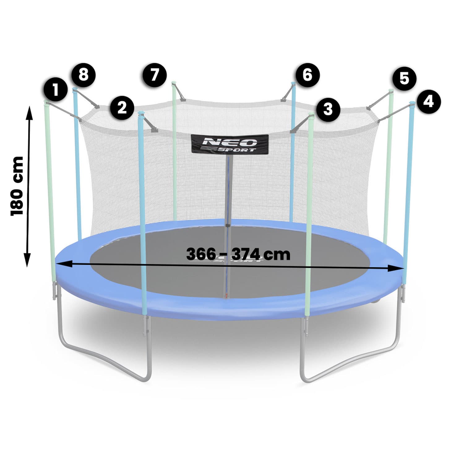 

Siatka wewnętrzna do trampoliny 374cm 12FT 8sł Neo-Sport