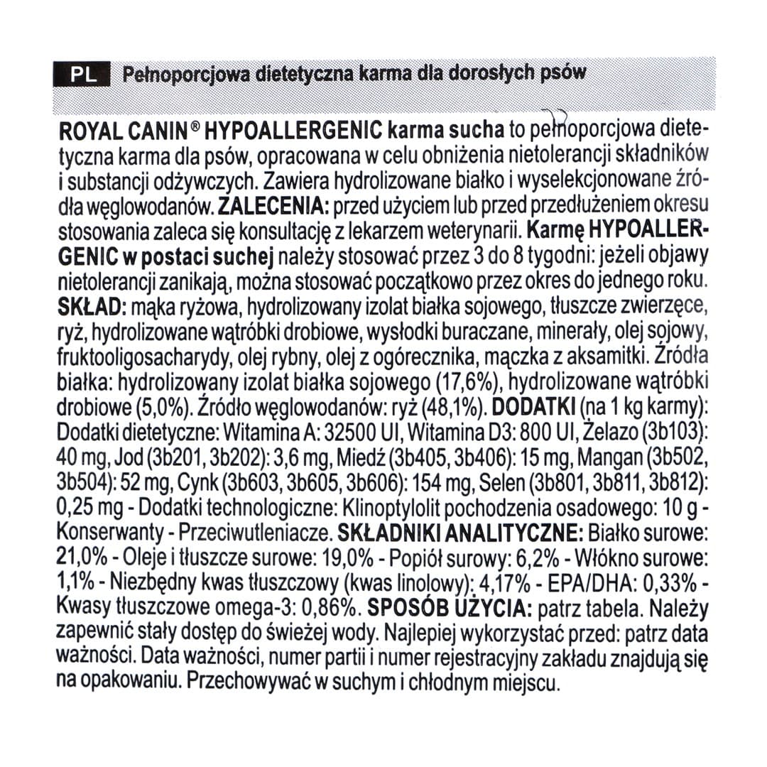

ROYAL CANIN Hypoallergenic 14kg - sucha karma dla psa