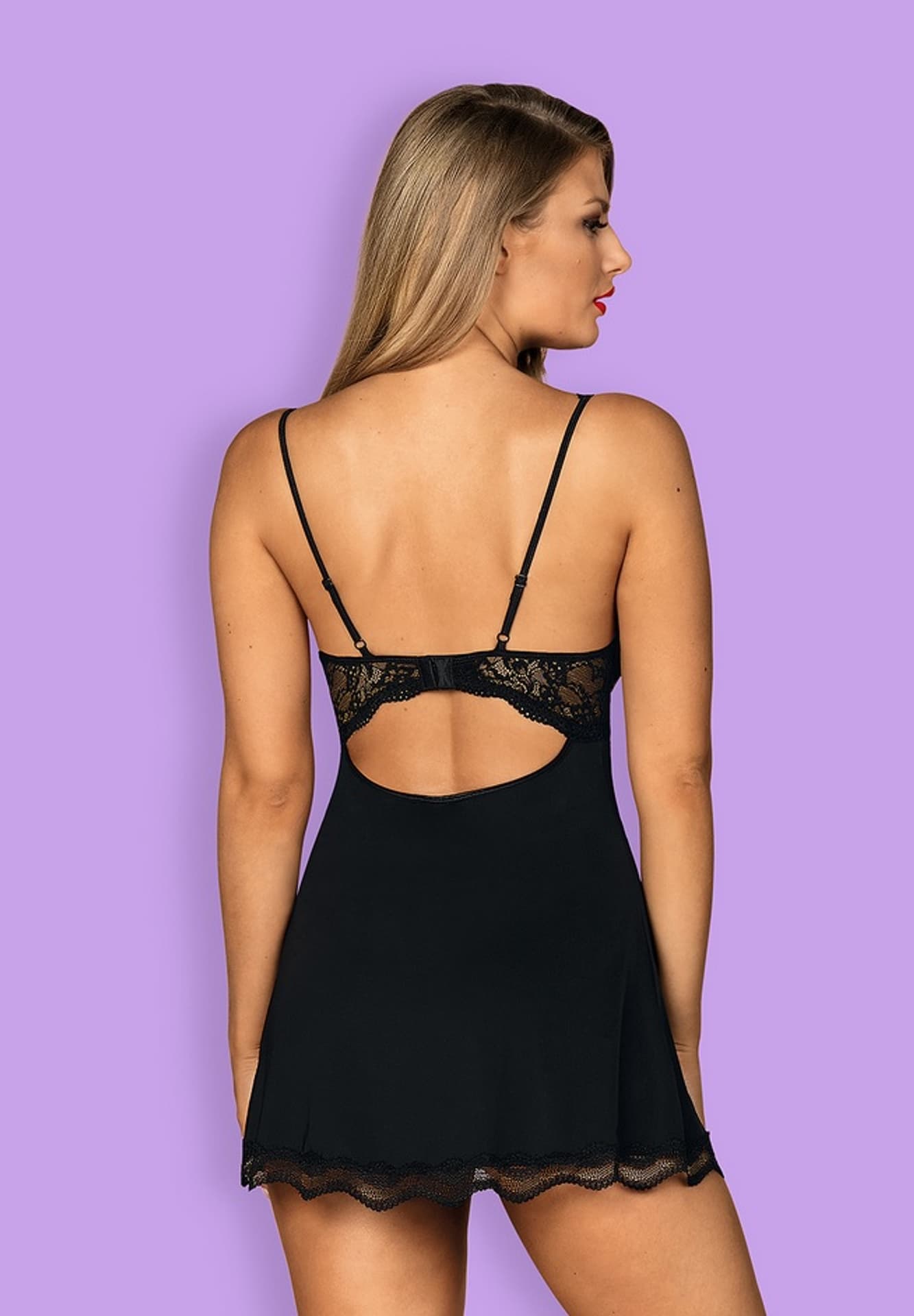 

KOMPLET OBSESSIVE LUVAE BABYDOLL I STRINGI (kolor czarny, rozmiar L/XL)