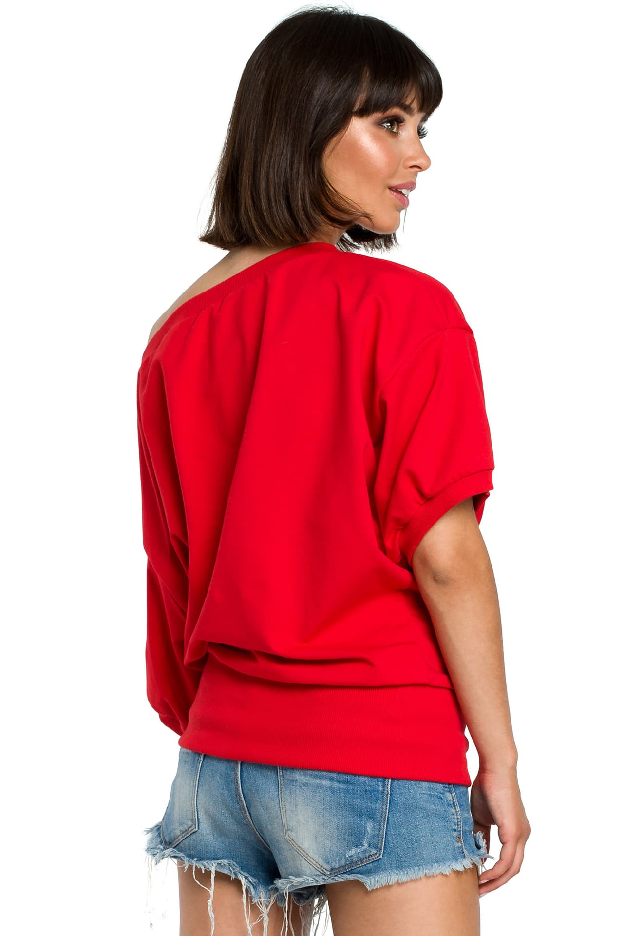 

B079 Bluza z kimonowymi rękawami czerwona (kolor czerwony, rozmiar S/M)