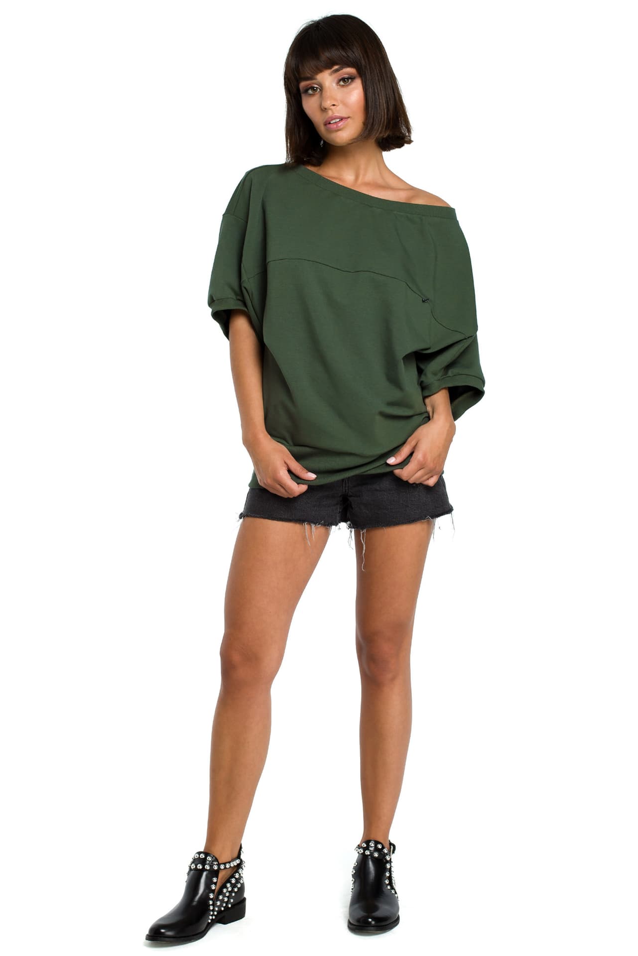 

B079 Bluza z kimonowymi rękawami khaki (kolor khaki, rozmiar L/XL)