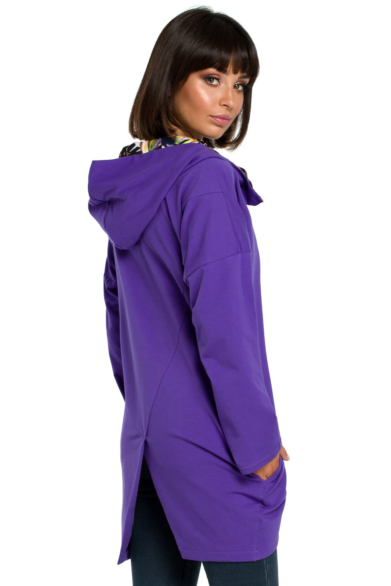 

B091 Bluza z kapturem i zamkiem na skos - fiolet (kolor fiolet, rozmiar S/M)