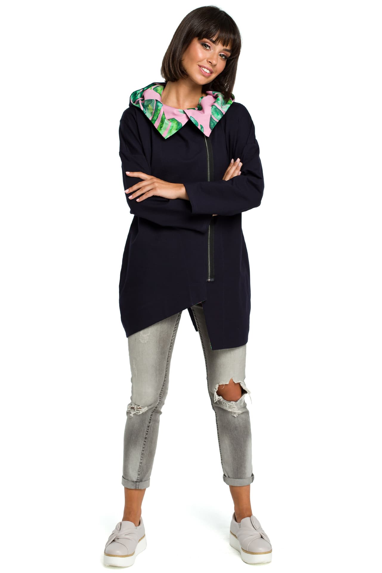 

B091 Bluza z kapturem i zamkiem na skos - granat (kolor granat, rozmiar L/XL)