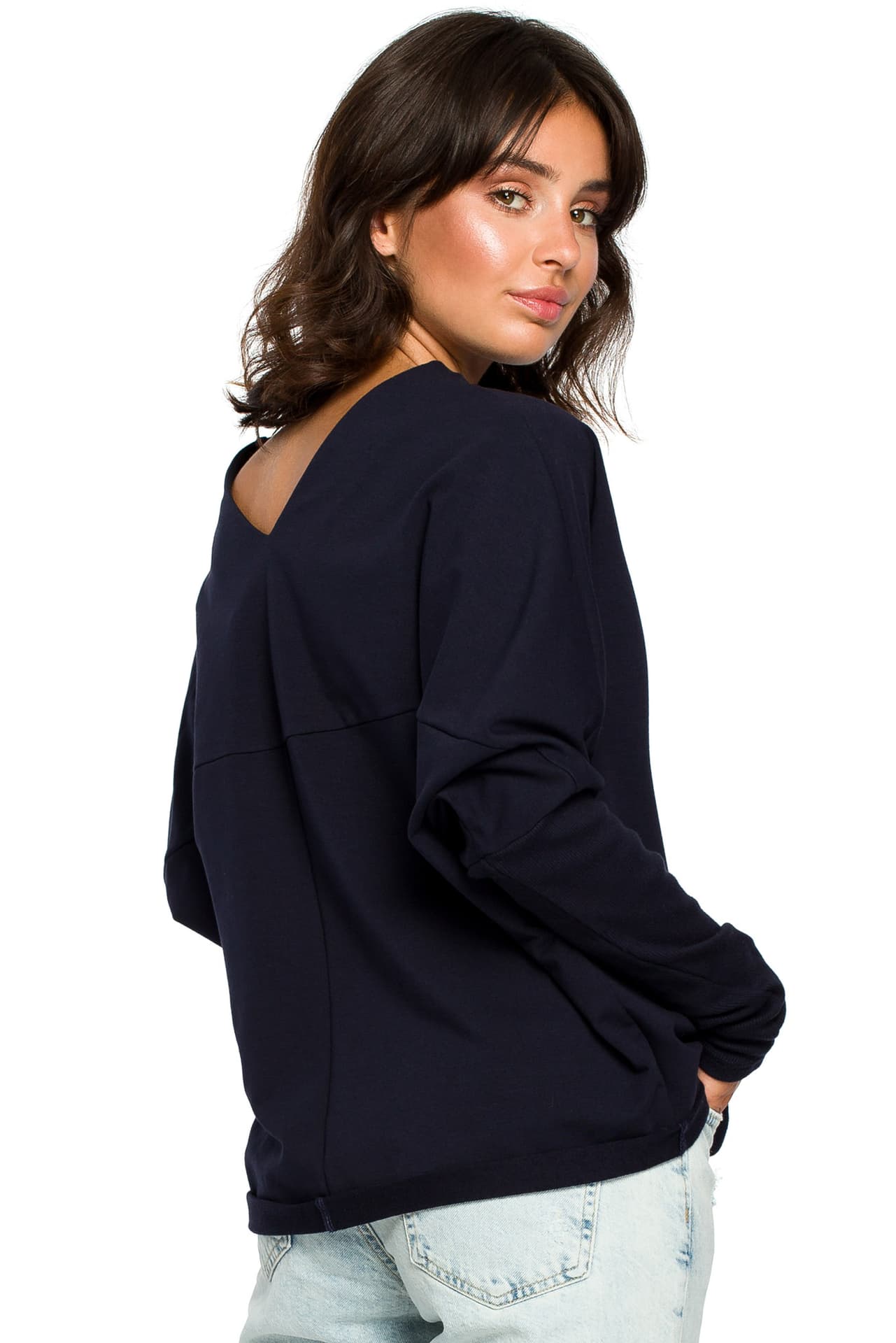 

B094 Bluza z dekoltem z tyłu - granatowa (kolor granat, rozmiar S/M)