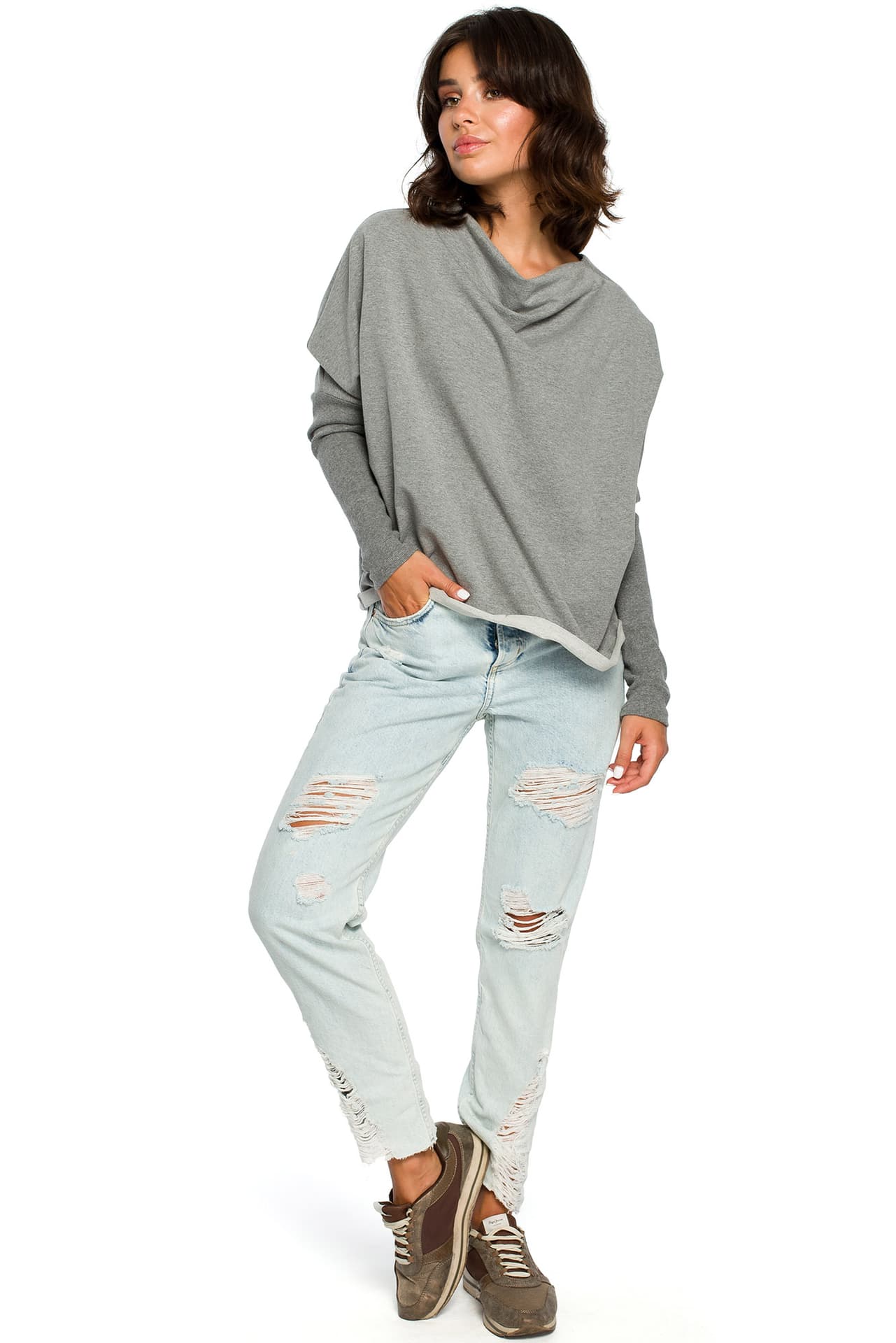 

B094 Bluza z dekoltem z tyłu - szara (kolor szary, rozmiar S/M)