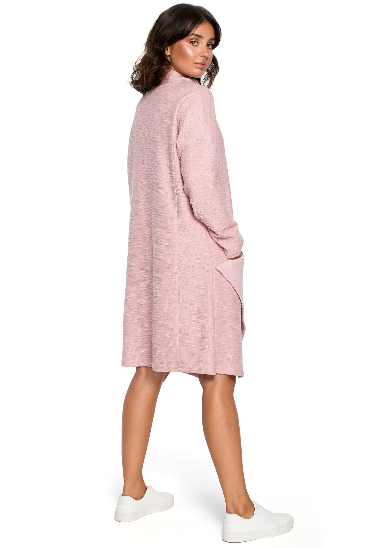 

B098 Sukienka z asymetrycznym przeszyciem z przodu - puder (kolor pudrowy róż, rozmiar 2XL/3XL)