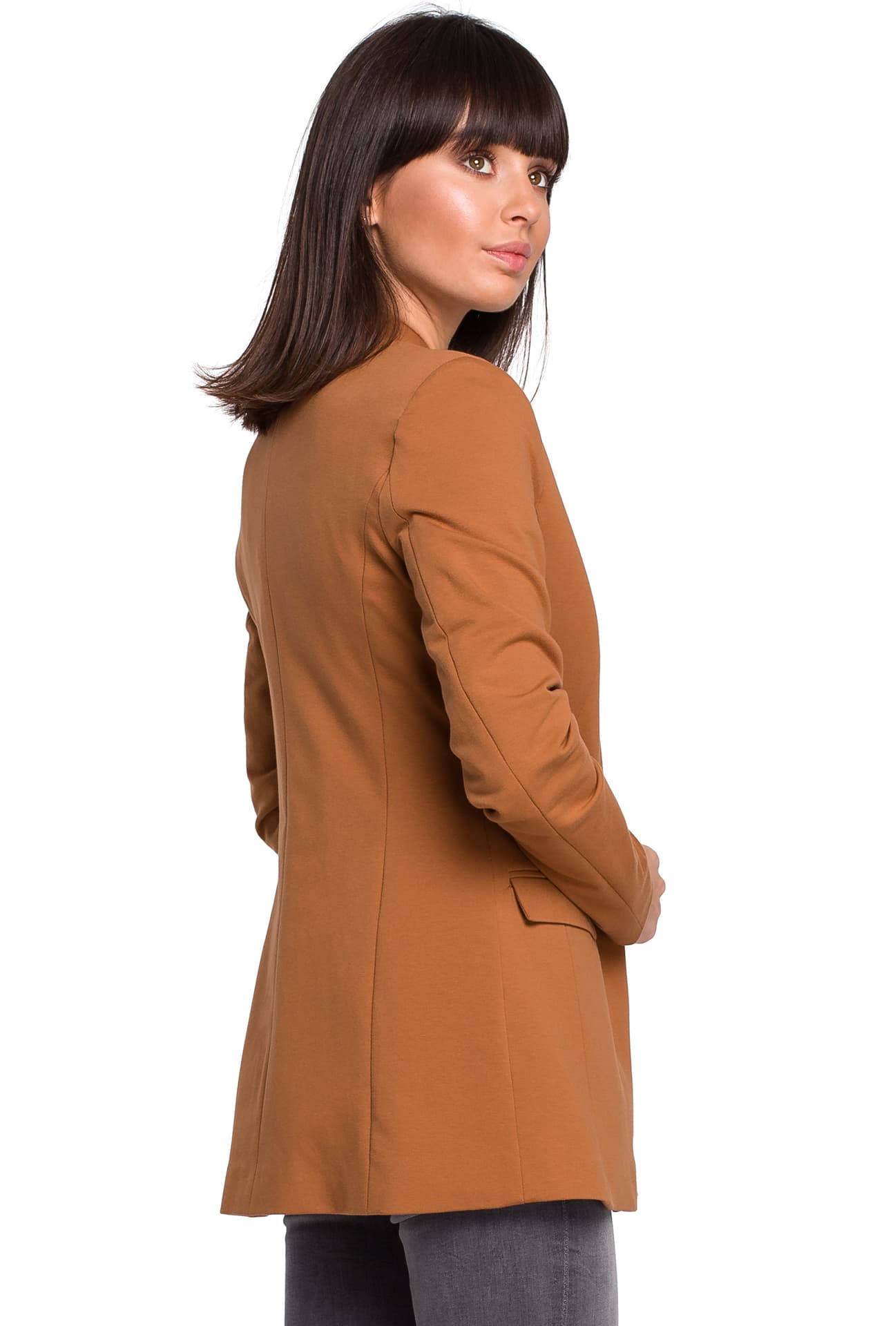 

B103 Żakiet dzianinowy Plus Size bez zapięcia - karmel (kolor karmel, rozmiar 3XL)