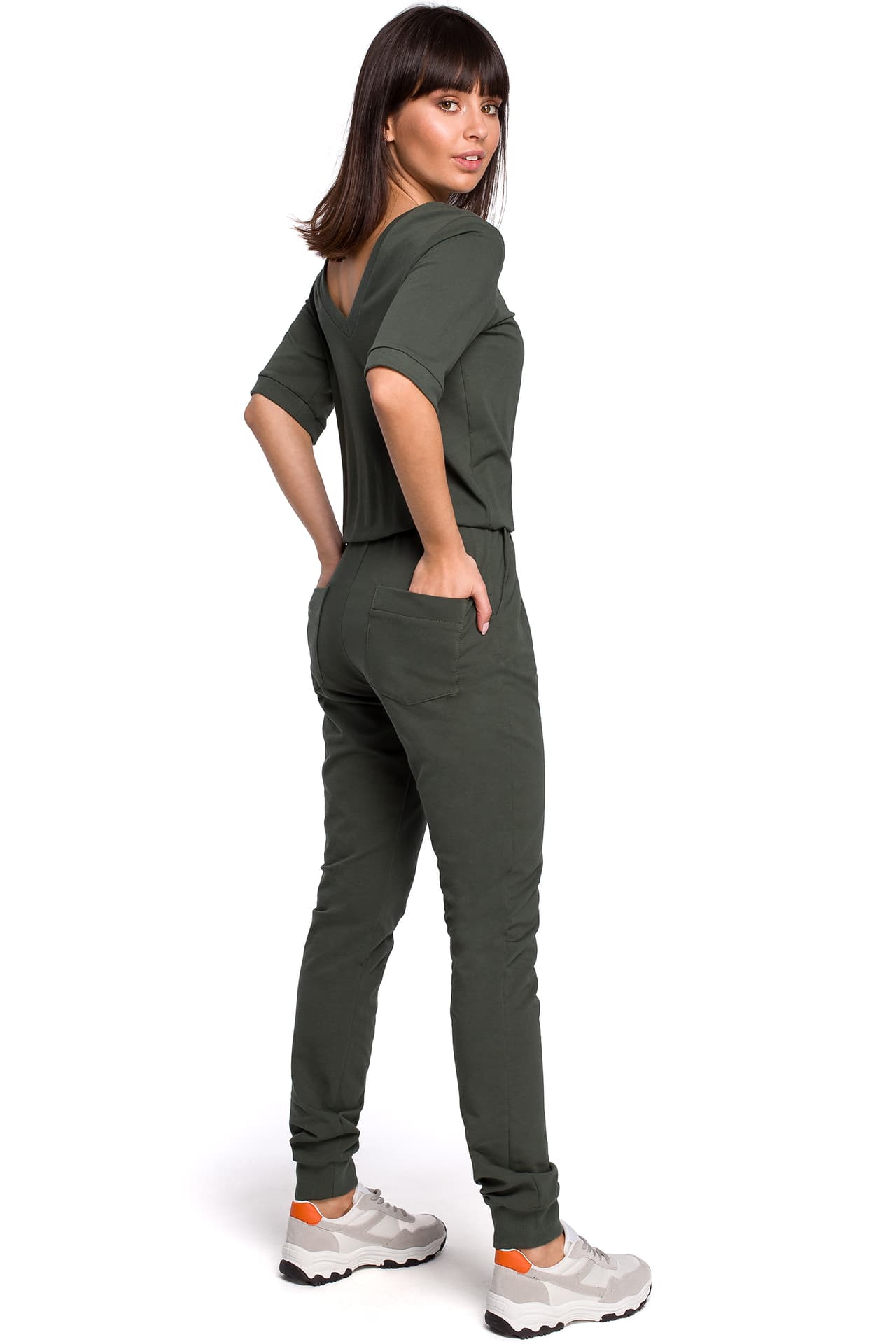 

B104 Kombinezon z dekoltem na plecach - khaki (kolor khaki, rozmiar XL)