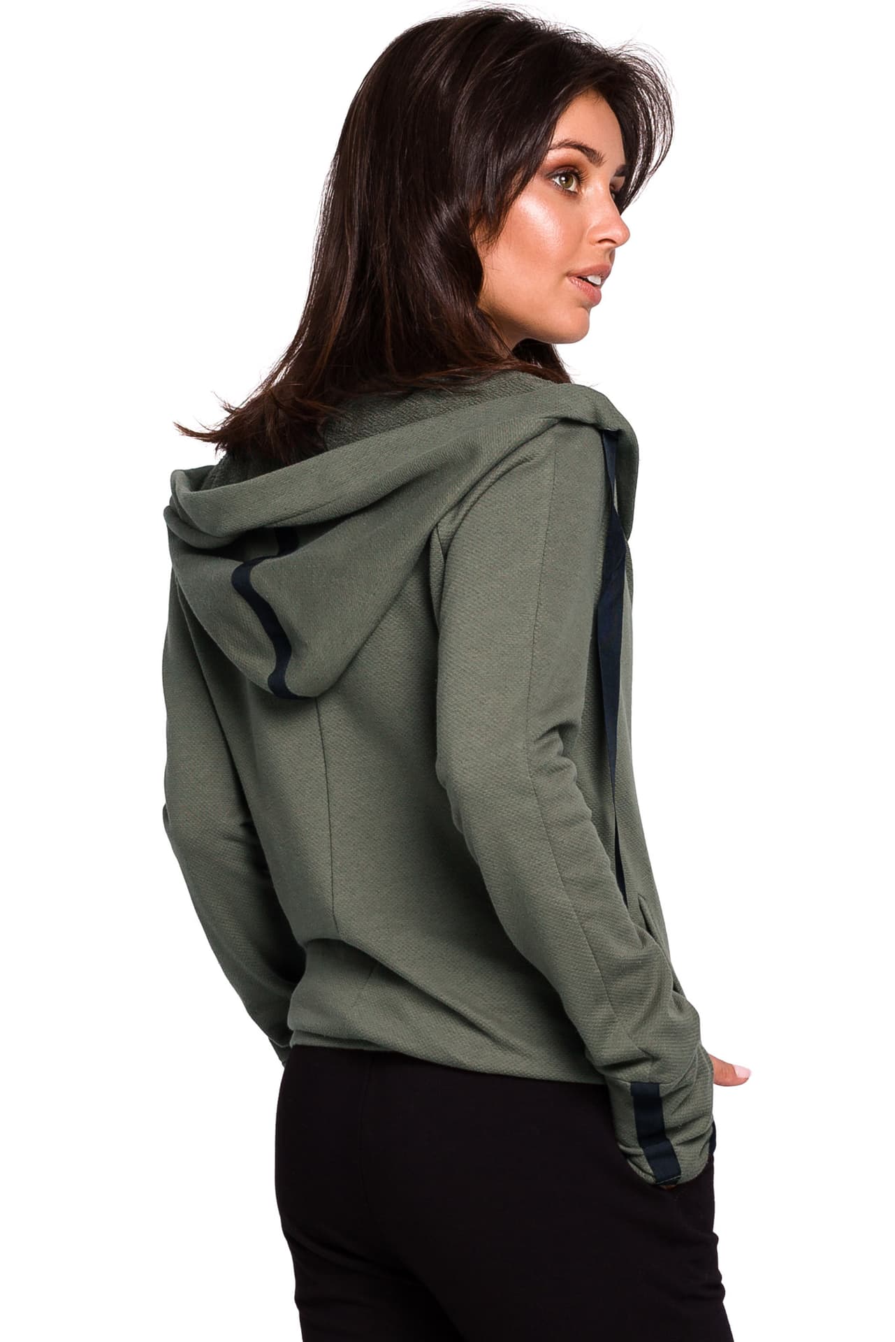 

B127 Bluza z kapturem i przodem na zakładkę - khaki (kolor khaki, rozmiar XL)