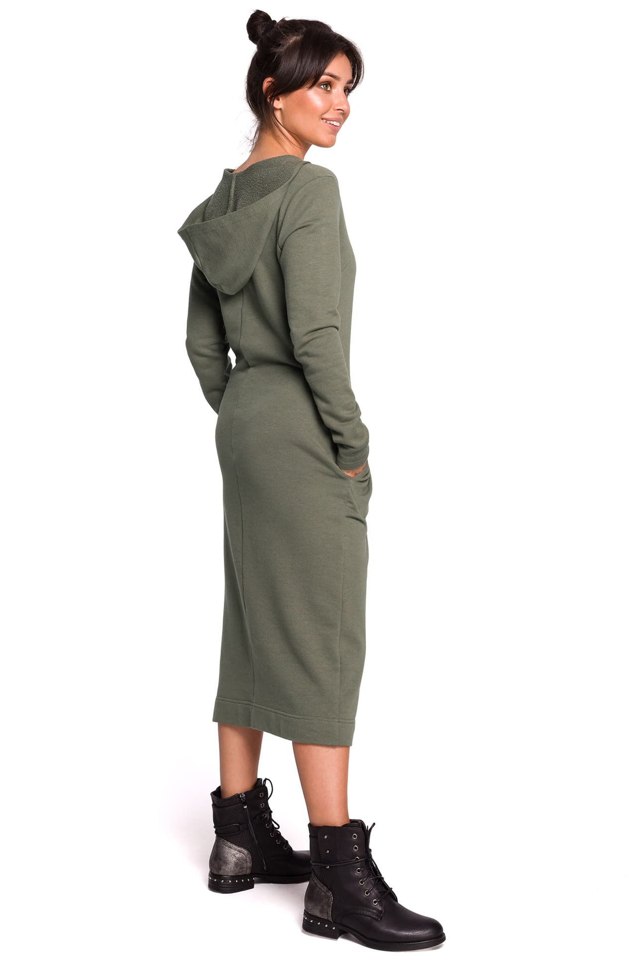 

B128 Sukienka maxi z kapturem - khaki (kolor khaki, rozmiar XXL)