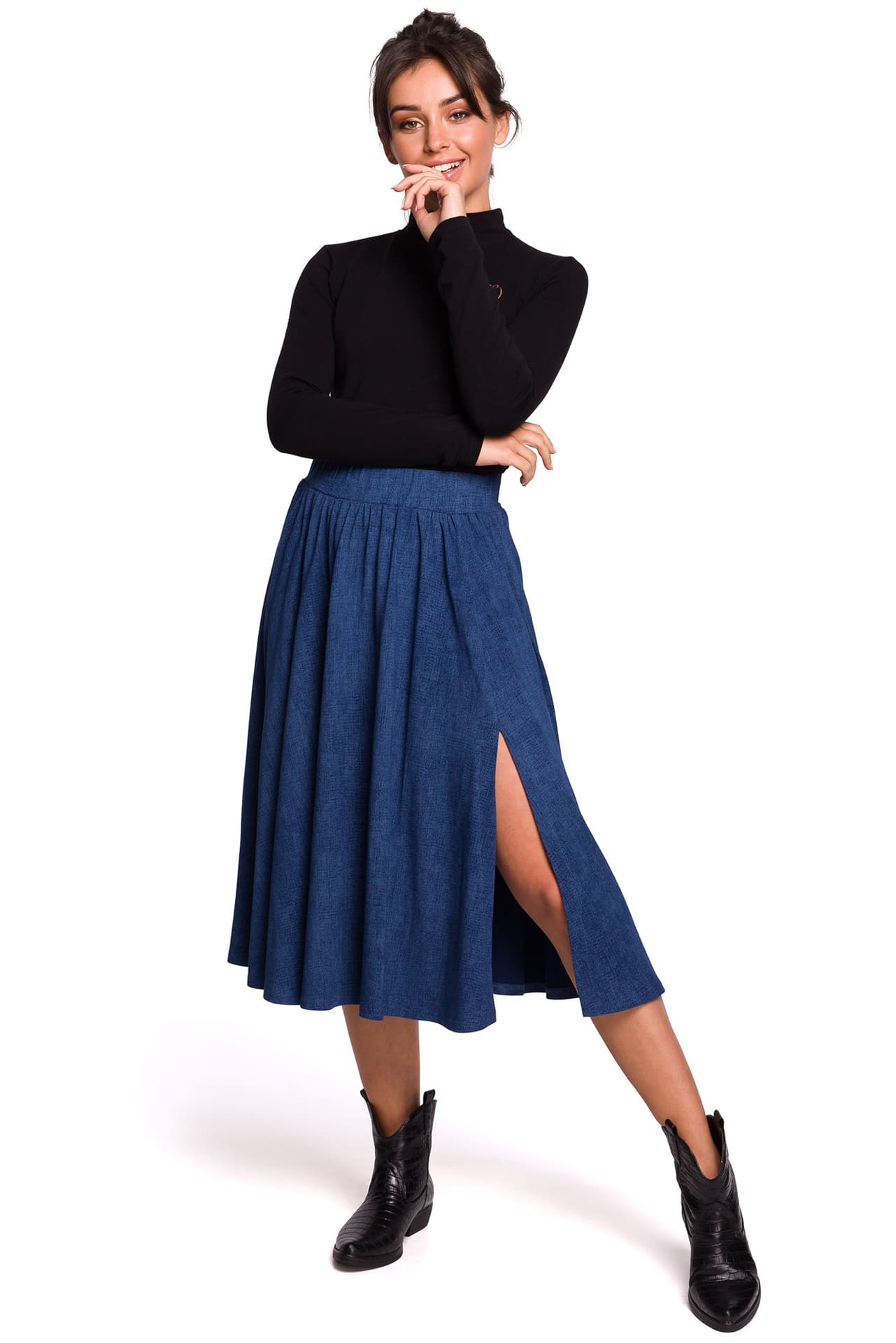 

B130 Spódnica midi rozkloszowana - denim (kolor granat, rozmiar 2XL/3XL)