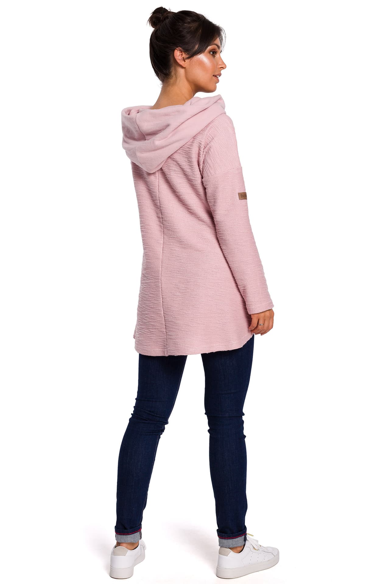 

B131 Bluza z szerokim kołnierzem i kapturem - puder (kolor pudrowy róż, rozmiar XXL)