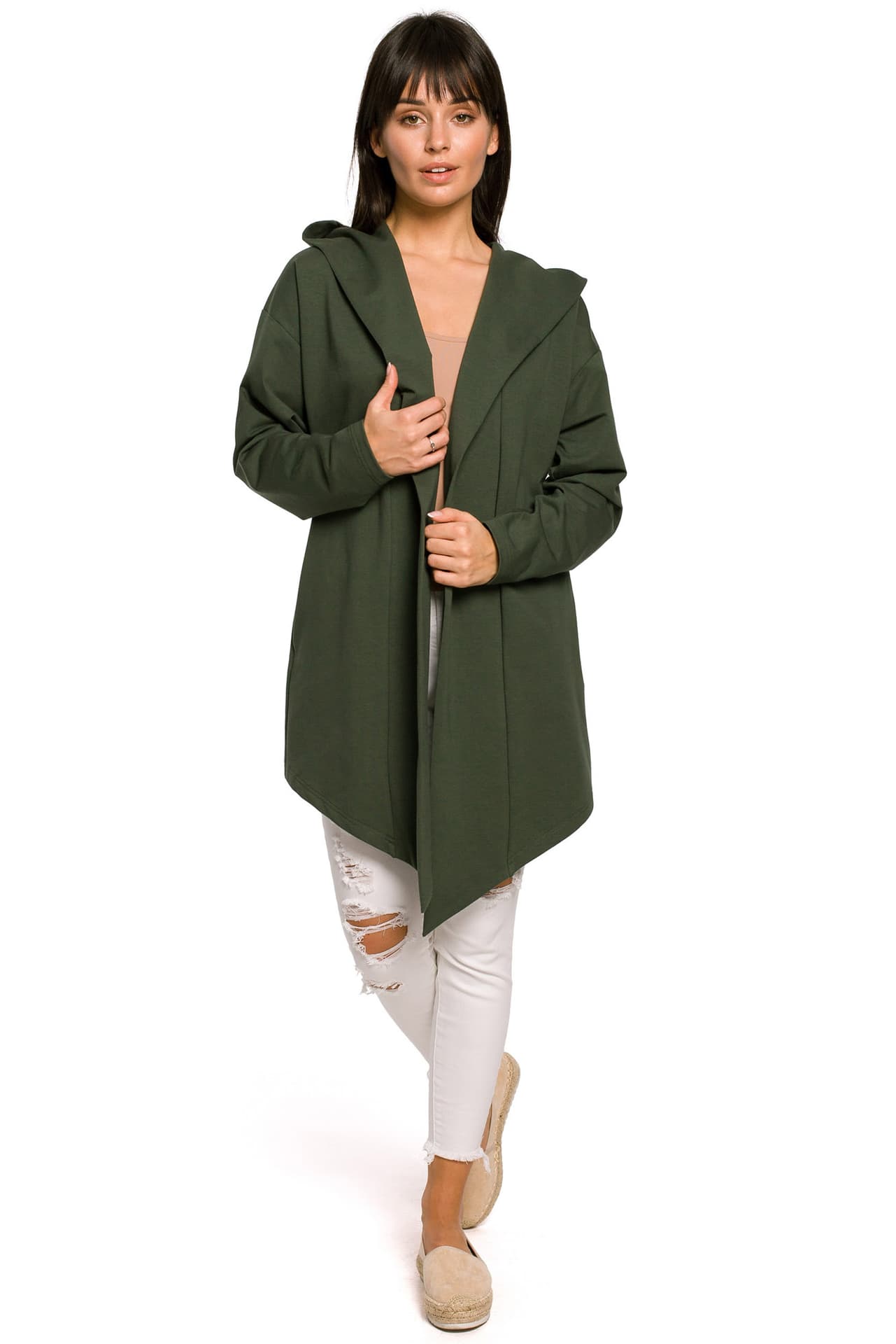 

B137 Blezer bez zapięcia z kapturem - khaki (kolor khaki, rozmiar S/M)