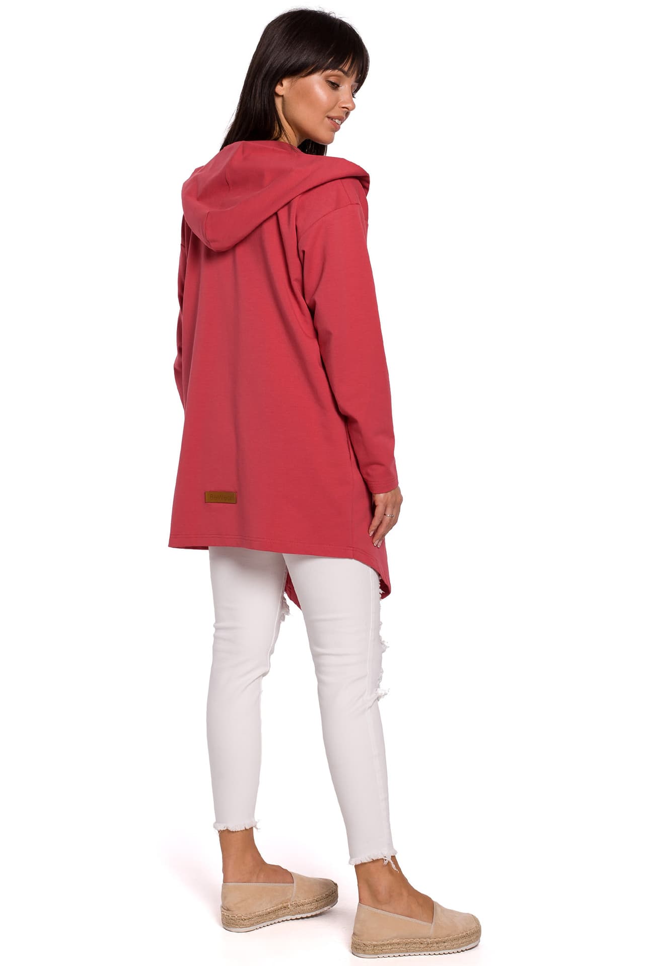 

B137 Blezer bez zapięcia z kapturem - koralowy (kolor koral, rozmiar XXL/XXXL)