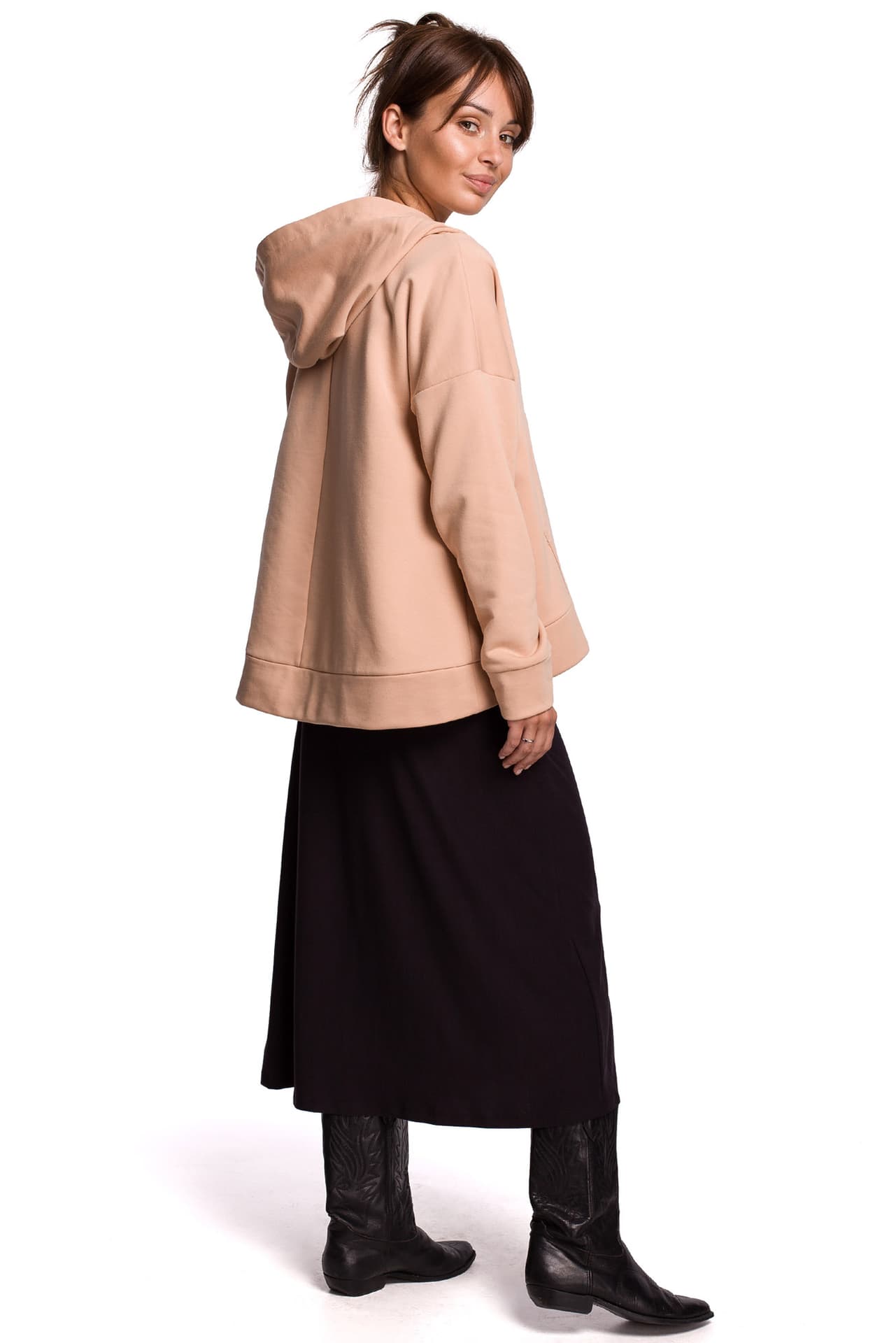 

B166 Bluza z kieszenią kangurek i kapturem - beżowa (kolor beżowy, rozmiar 2XL/3XL)