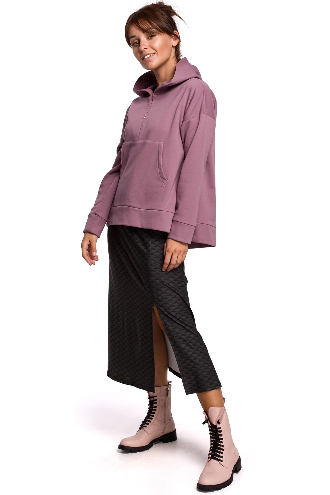 

B166 Bluza z kieszenią kangurek i kapturem - wrzosowa (kolor wrzos, rozmiar 2XL/3XL)