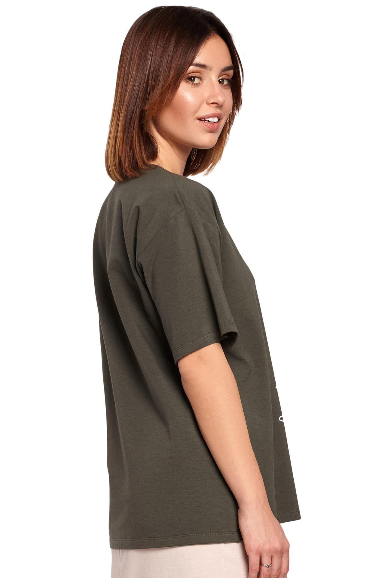 

B187 T-shirt z nadrukiem - militarna zieleń (kolor khaki, rozmiar M)
