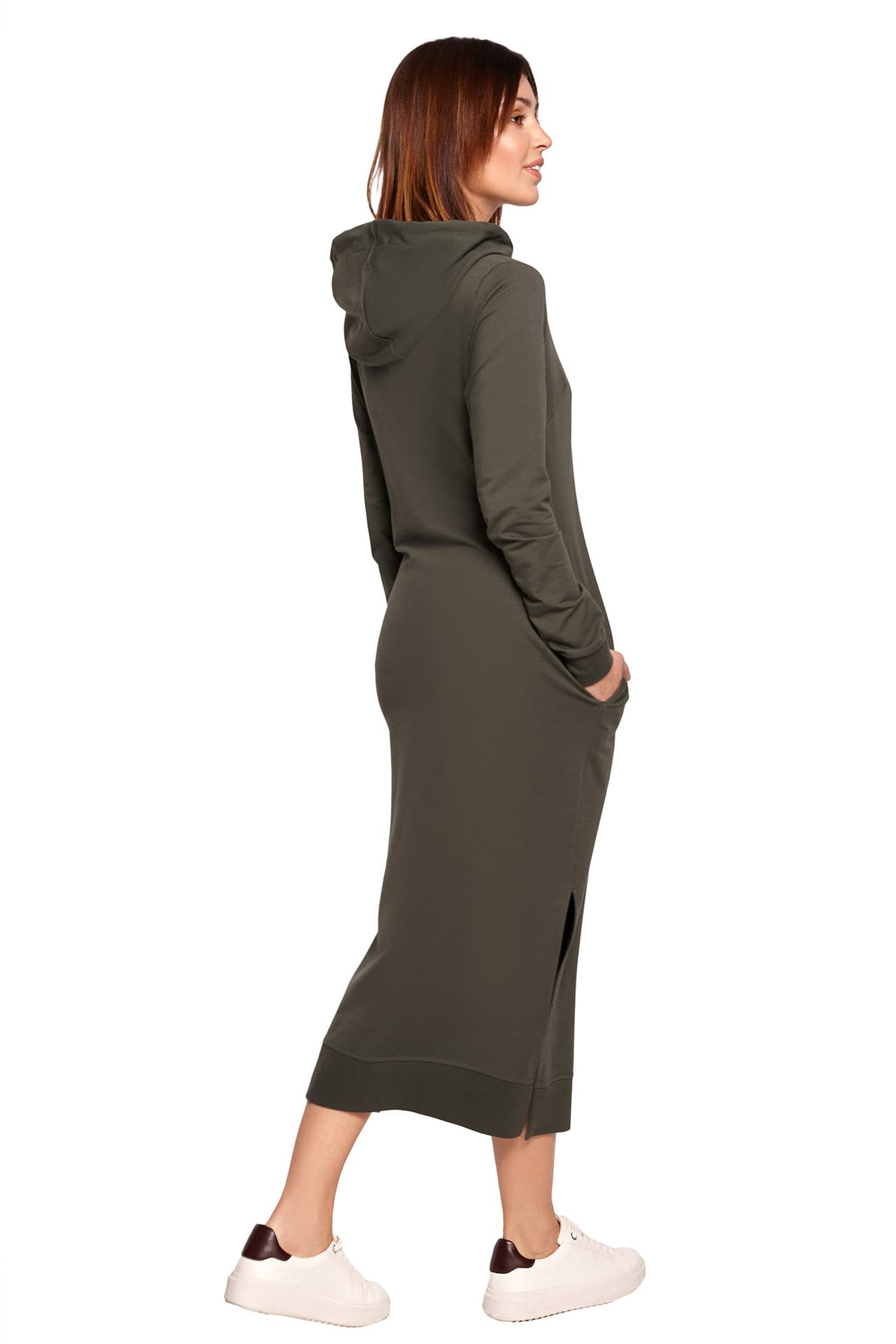 

B197 Sukienka midi z kapturem - khaki (kolor khaki, rozmiar XXL)