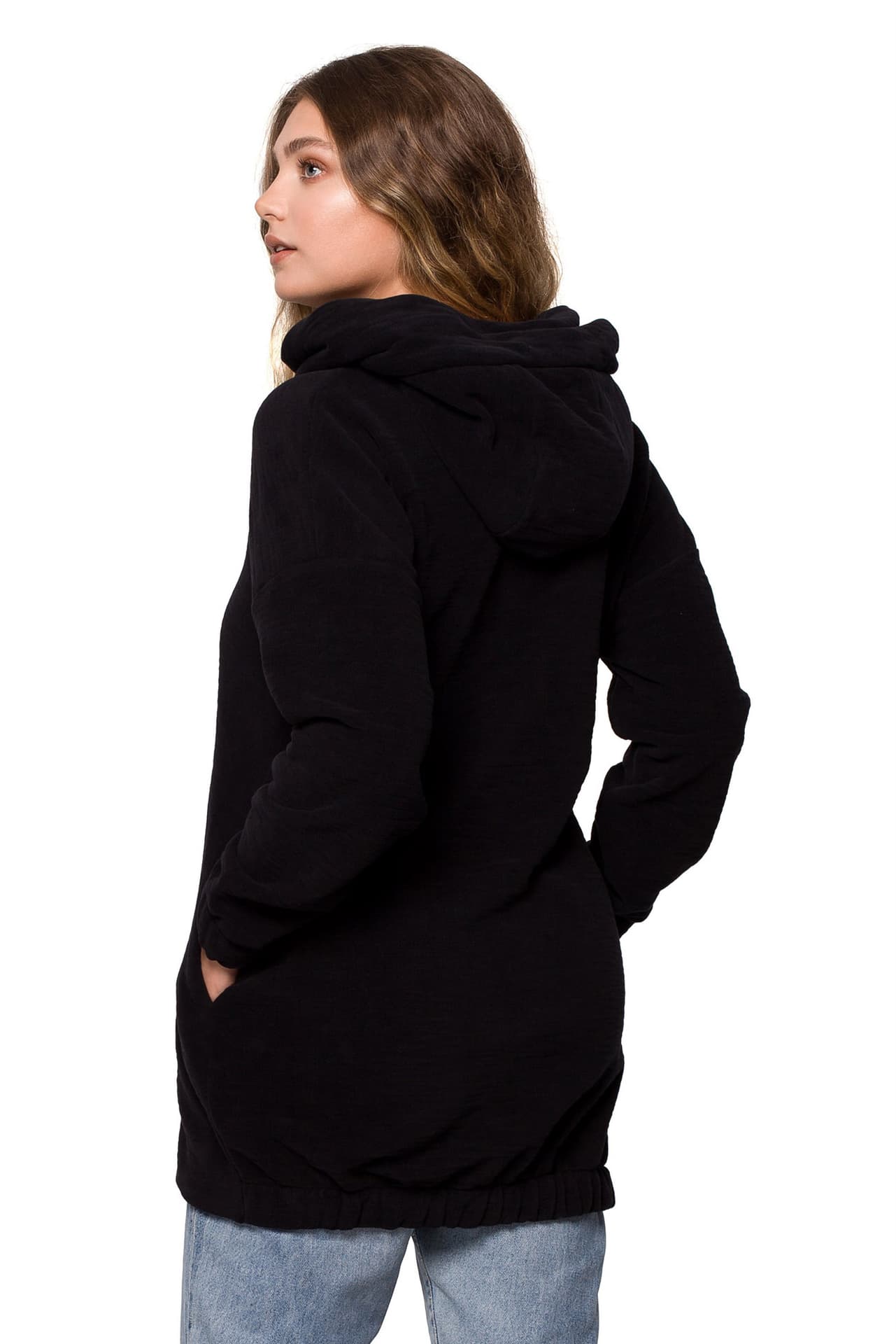 

B203 Bluza tunika z kołnierzem i kapturem - czarna (kolor czarny, rozmiar L/XL)