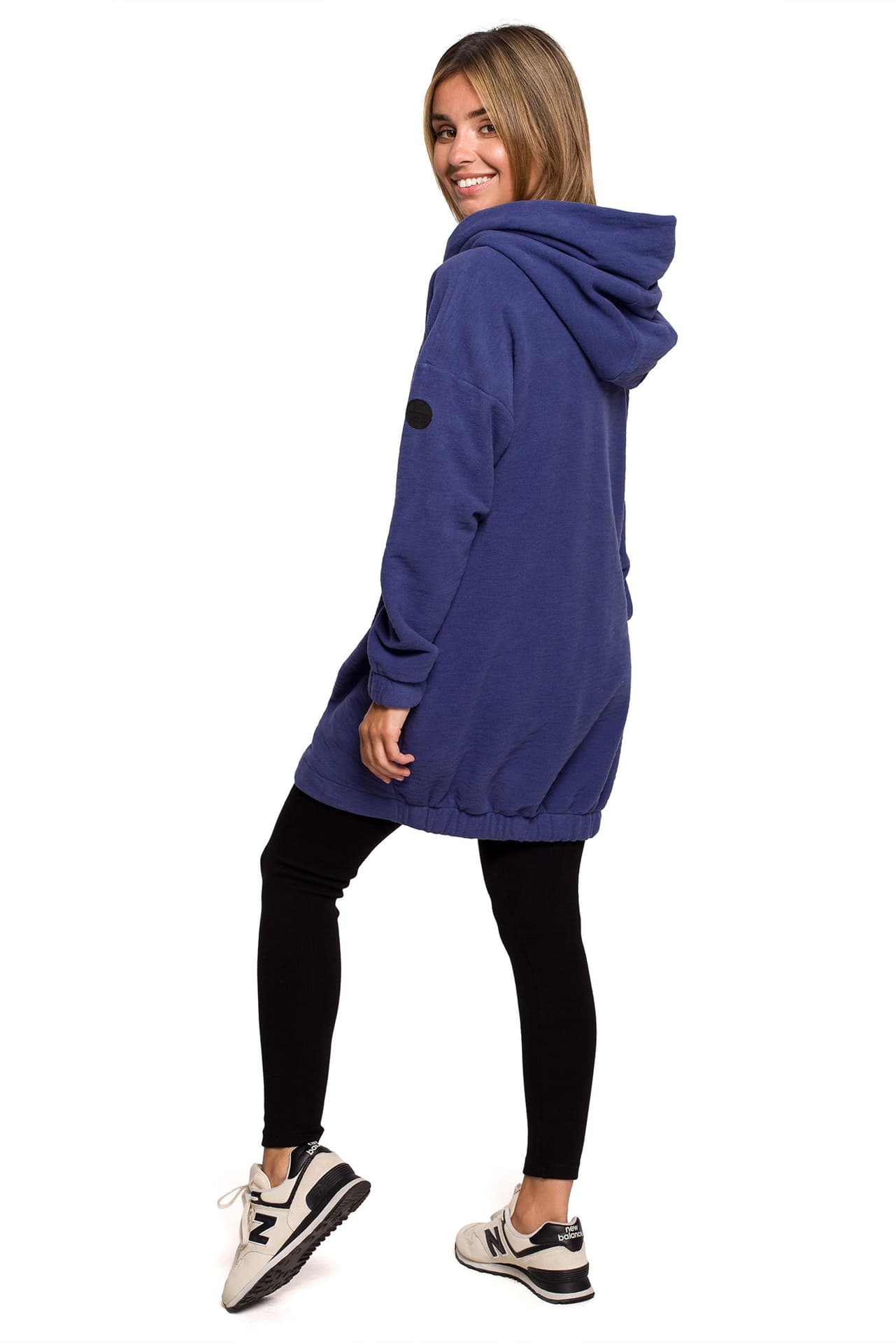 

B203 Bluza tunika z kołnierzem i kapturem - indygo (kolor indygo, rozmiar 2XL/3XL)
