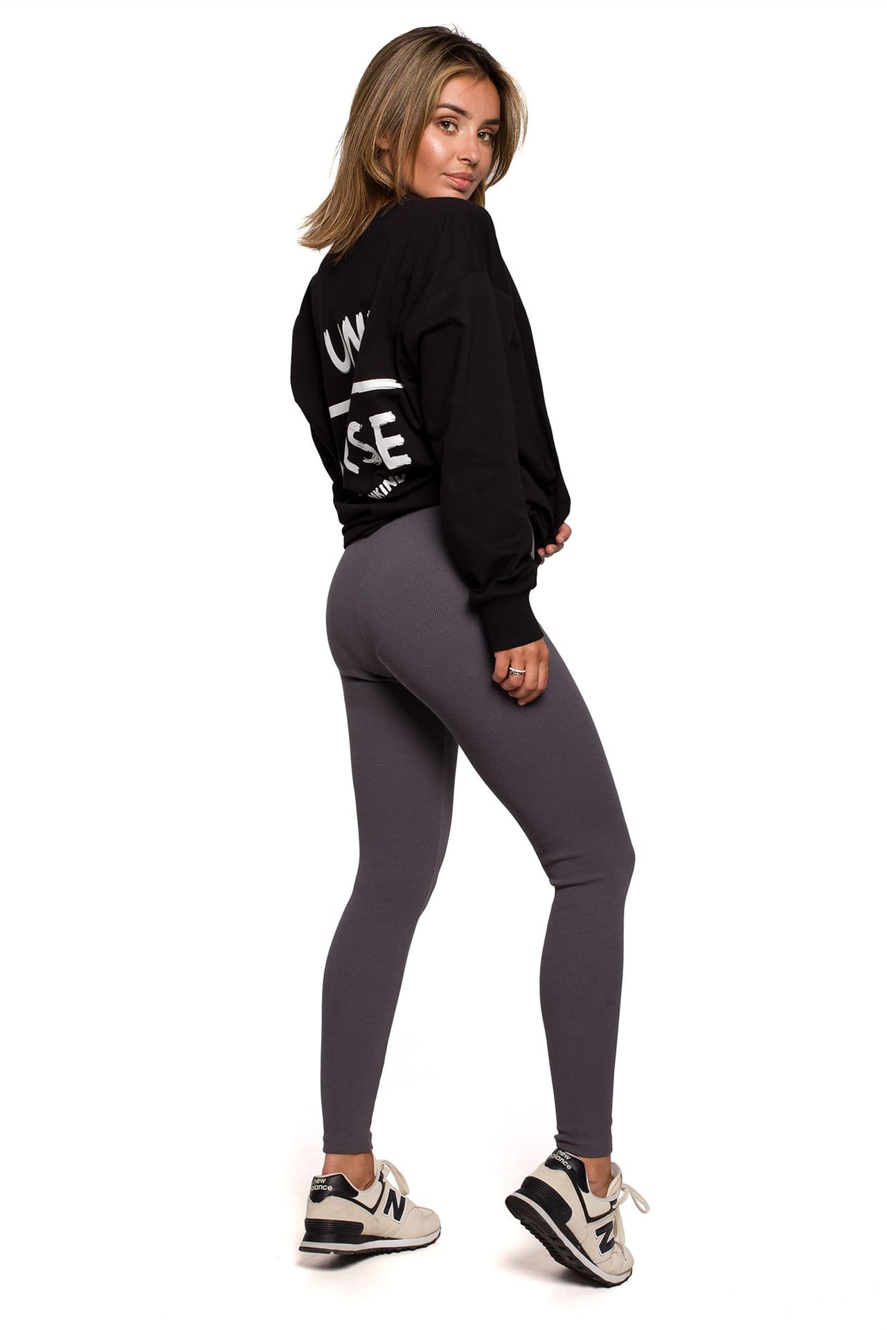 

B213 Legginsy z dzianiny prążkowanej - antracytowe (kolor antracyt (grafit), rozmiar S)