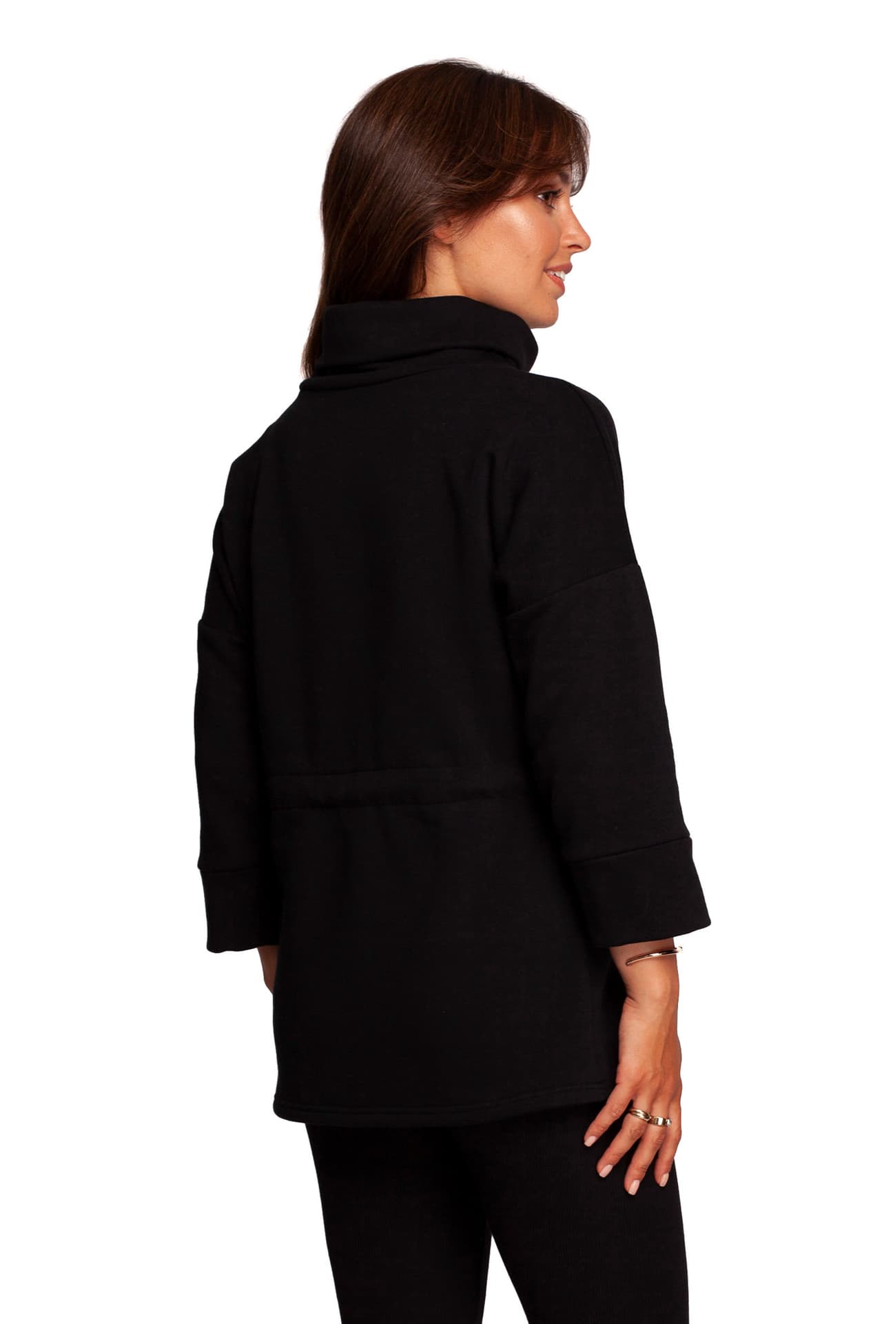 

B236 Bluza z golfem i tasiemką w centki - czarna (kolor czarny, rozmiar XL)