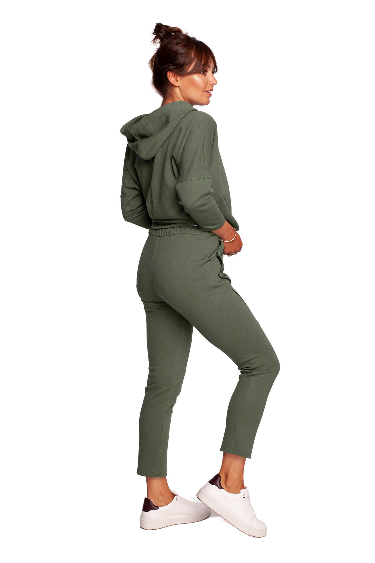 

B240 Spodnie z ozdobnymi zamkami - khaki (kolor khaki, rozmiar XL)