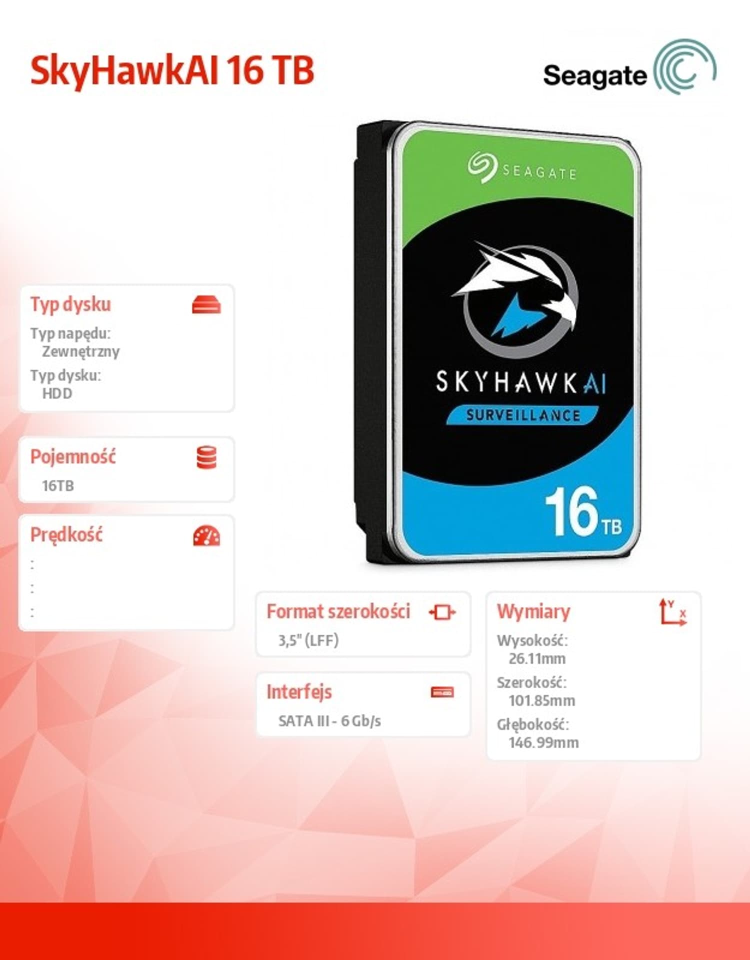 

SkyHawkAI 16TB 3,5inch. 256MB ST16000VE002