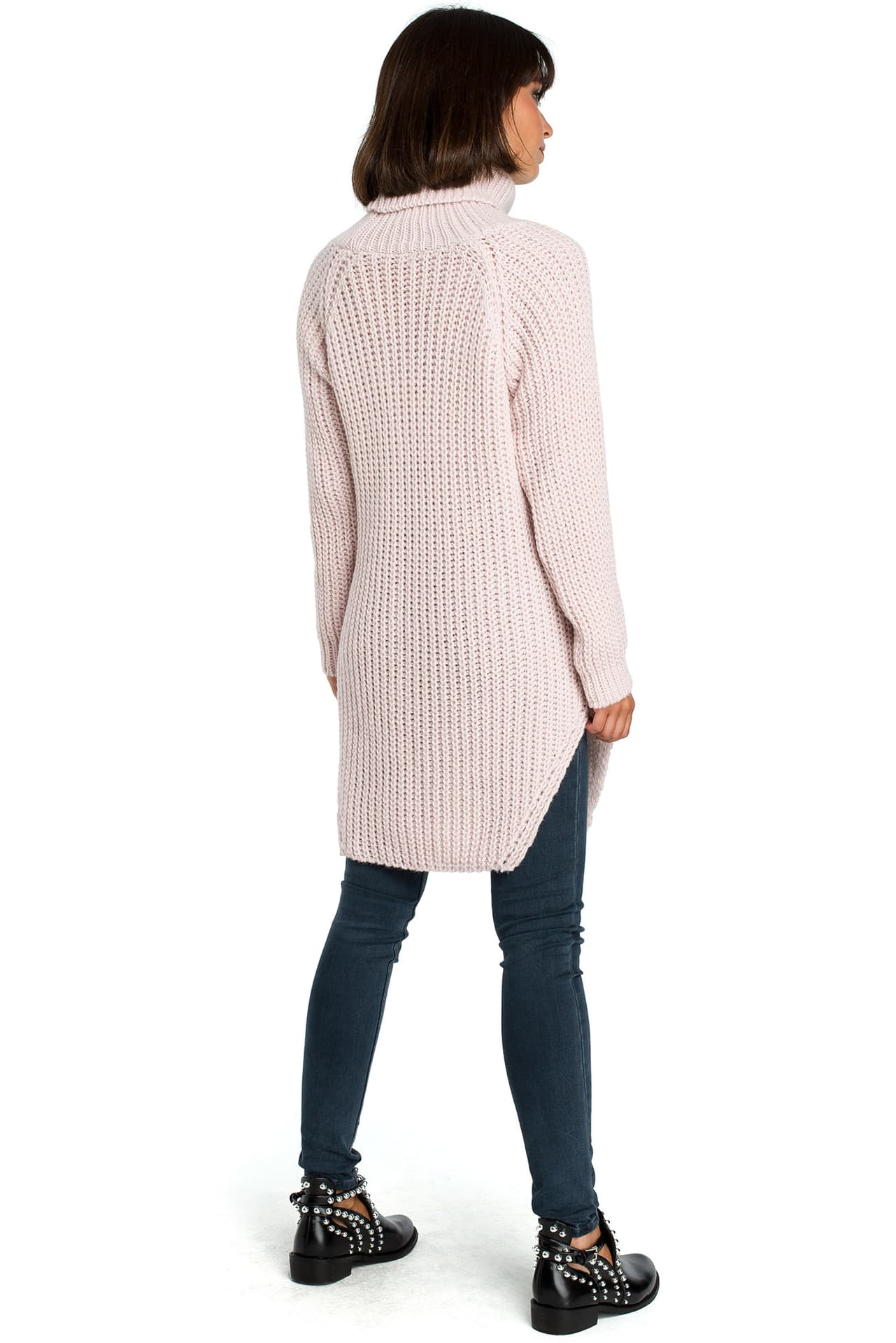

BK005 Długi sweter z golfem - różowy (kolor różowy, rozmiar, Kolor różowy/rozmiar one size