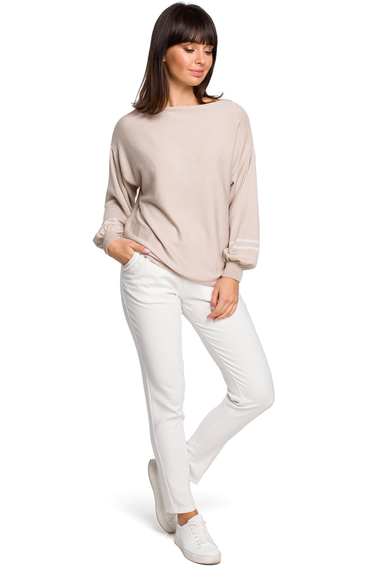 

BK024 Sweter z szerokimi rękawami - beżowy (kolor beżowy, rozmiar S/L)