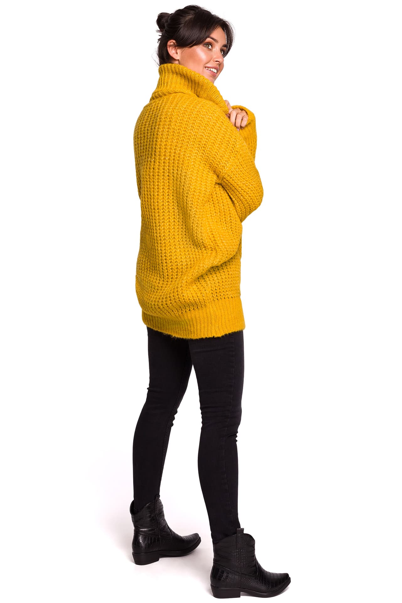 

BK030 Długi sweter z golfem - miodowy (kolor żółty, rozmiar L/XL)