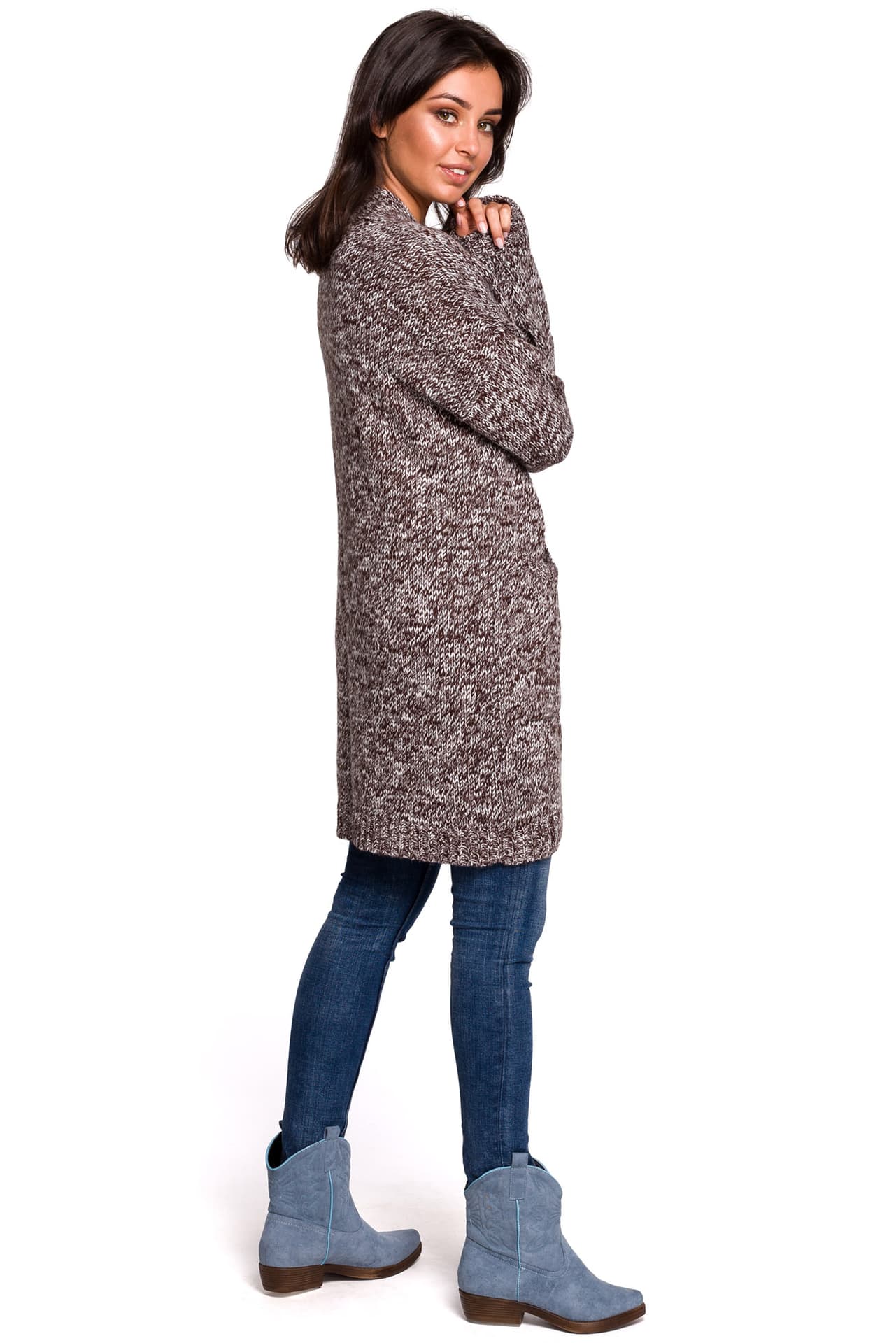 

BK035 Kardigan zapinany na guziki - brązowy (kolor brązowy, rozmiar L/XL)