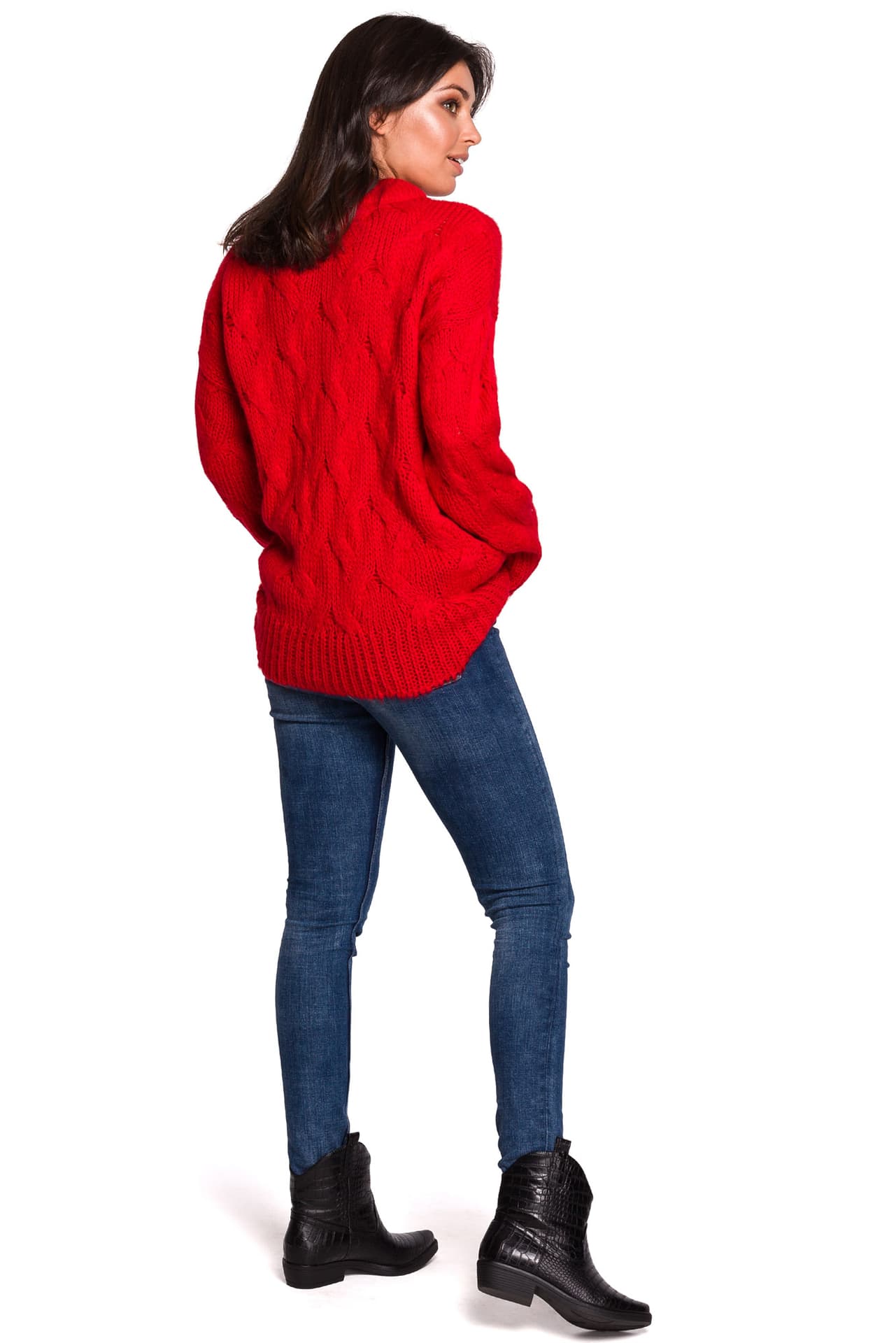 

BK038 Sweter ze splotem typu warkocz - czerwony (kolor czerwony, rozmiar S/M)